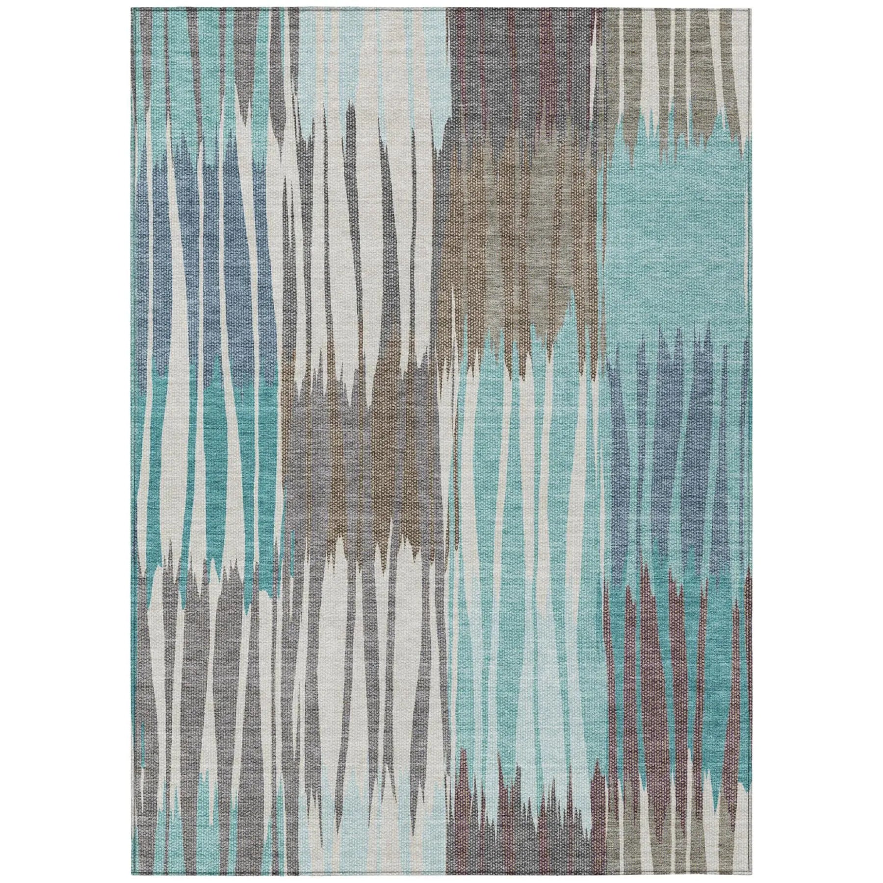 9' X 12' Teal Blue And Gray Striped Washable Indoor Outdoor Area Rug Homeroots Outdoor