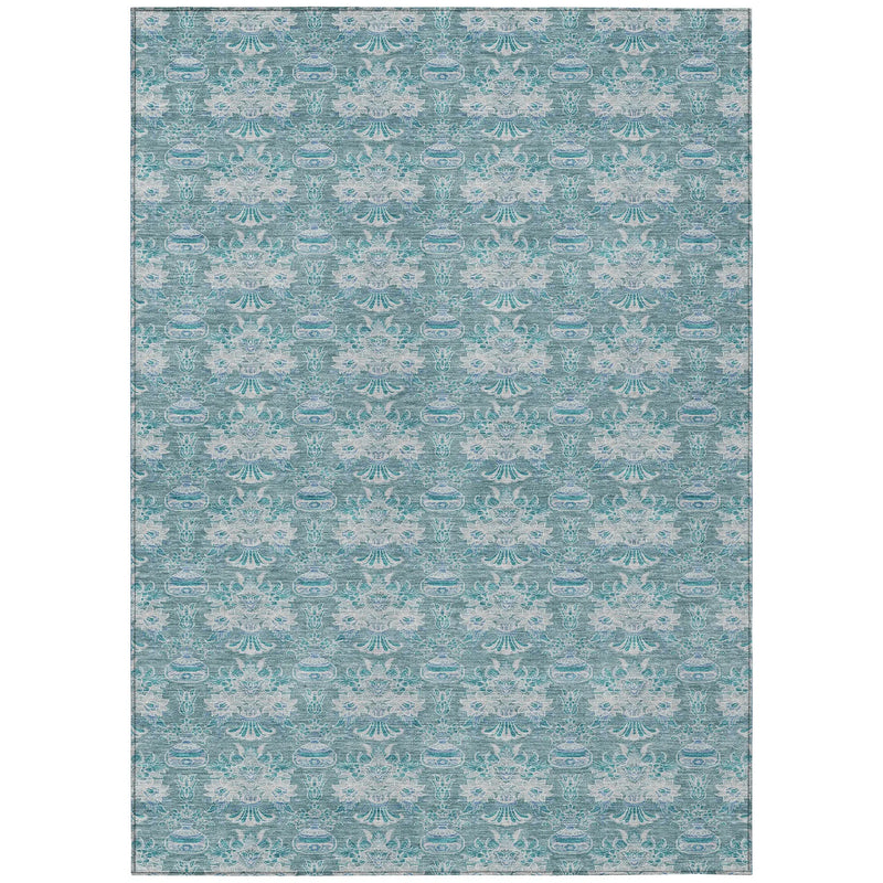 9' X 12' Teal Blue And Green Floral Washable Indoor Outdoor Area Rug Homeroots Outdoor