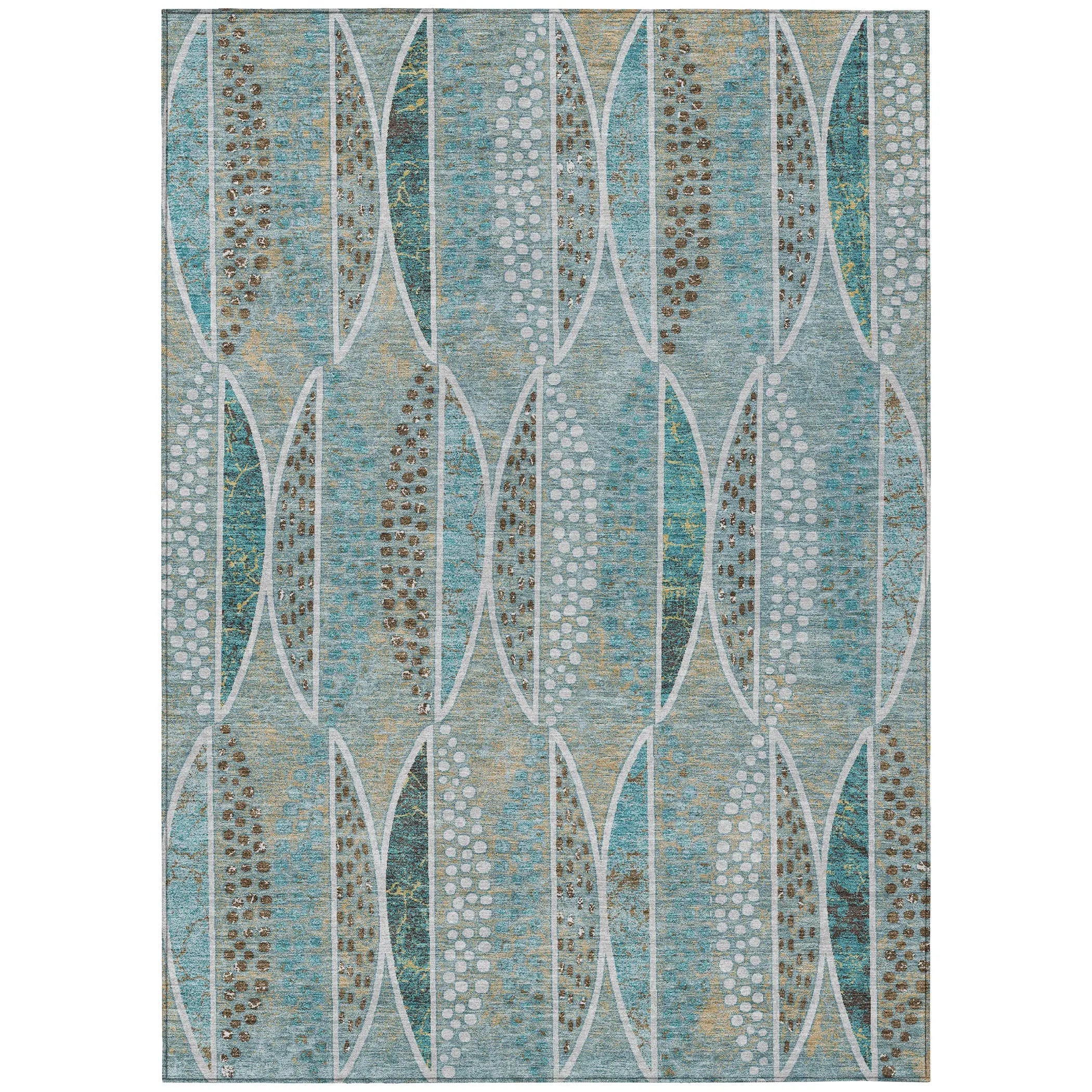 9' X 12' Teal Blue And Green Geometric Washable Indoor Outdoor Area Rug Homeroots Outdoor