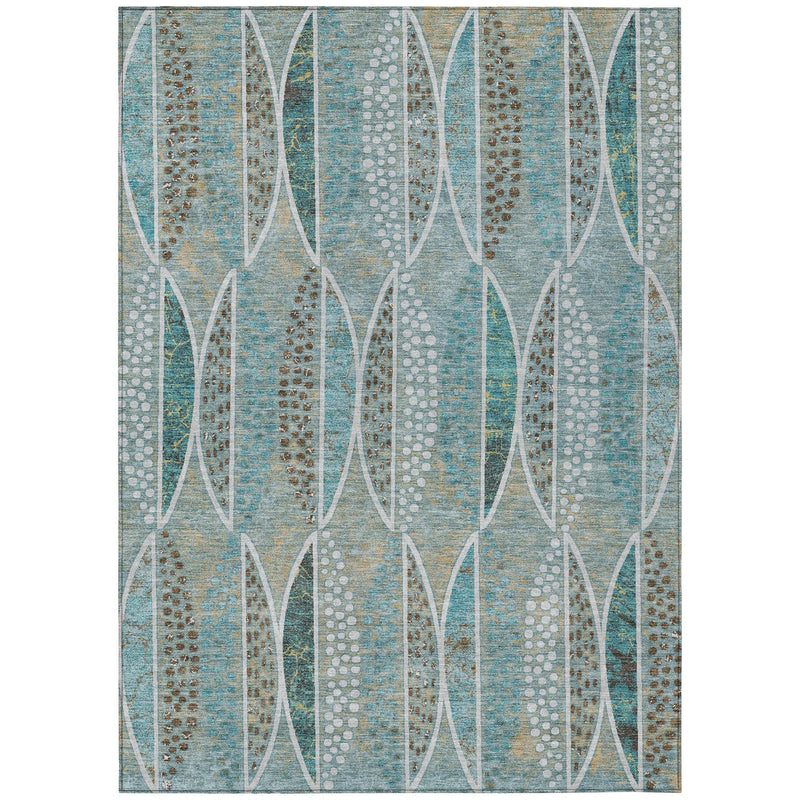 9' X 12' Teal Blue And Green Geometric Washable Indoor Outdoor Area Rug Homeroots Outdoor