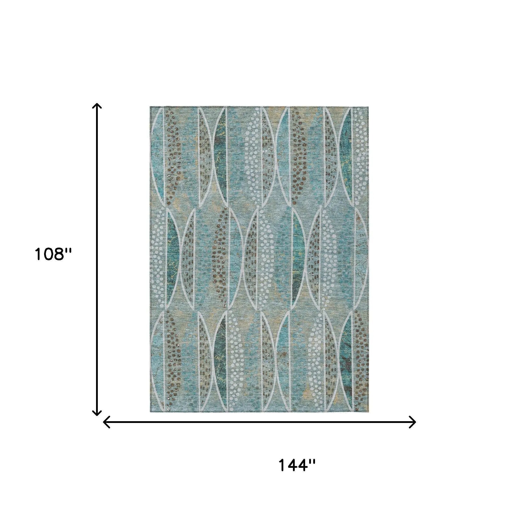 9' X 12' Teal Blue And Green Geometric Washable Indoor Outdoor Area Rug Homeroots Outdoor