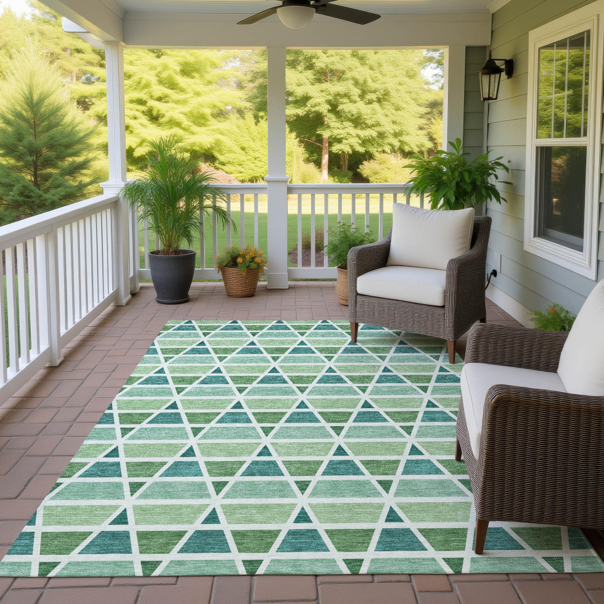 9' X 12' Teal Blue And Green Geometric Washable Indoor Outdoor Area Rug Homeroots Outdoor
