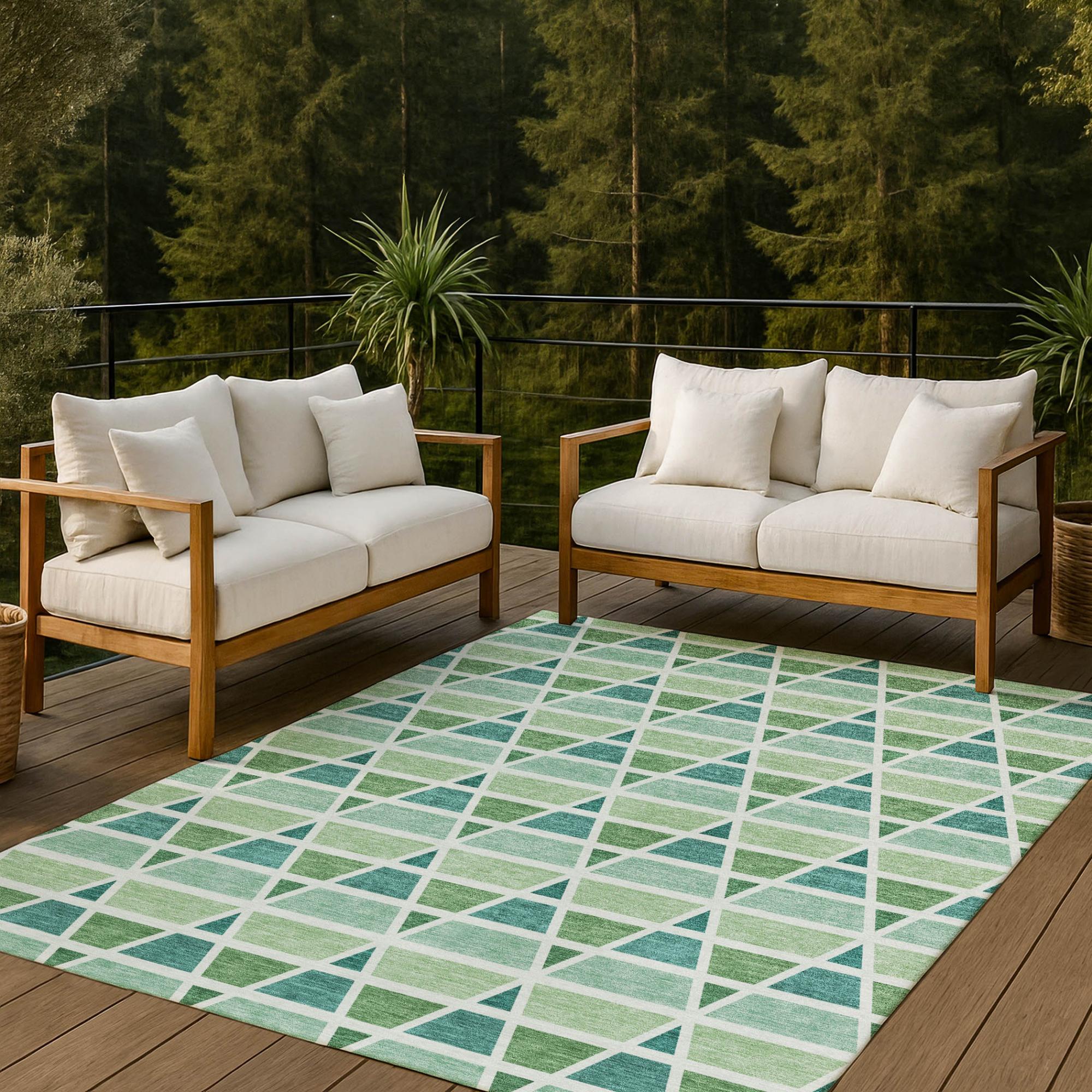 9' X 12' Teal Blue And Green Geometric Washable Indoor Outdoor Area Rug Homeroots Outdoor