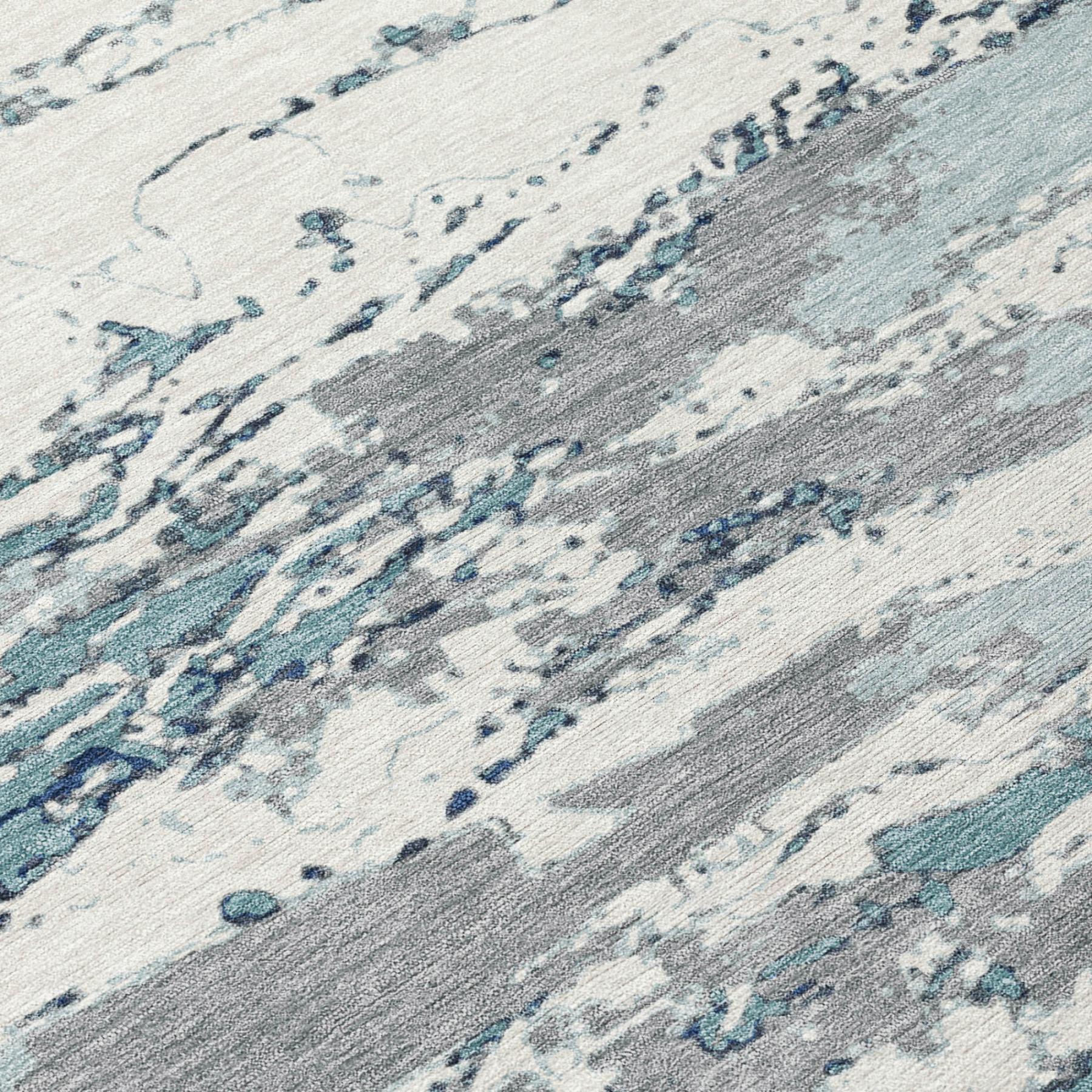 9' X 12' Teal Blue And Ivory Abstract Washable Indoor Outdoor Area Rug Homeroots Outdoor