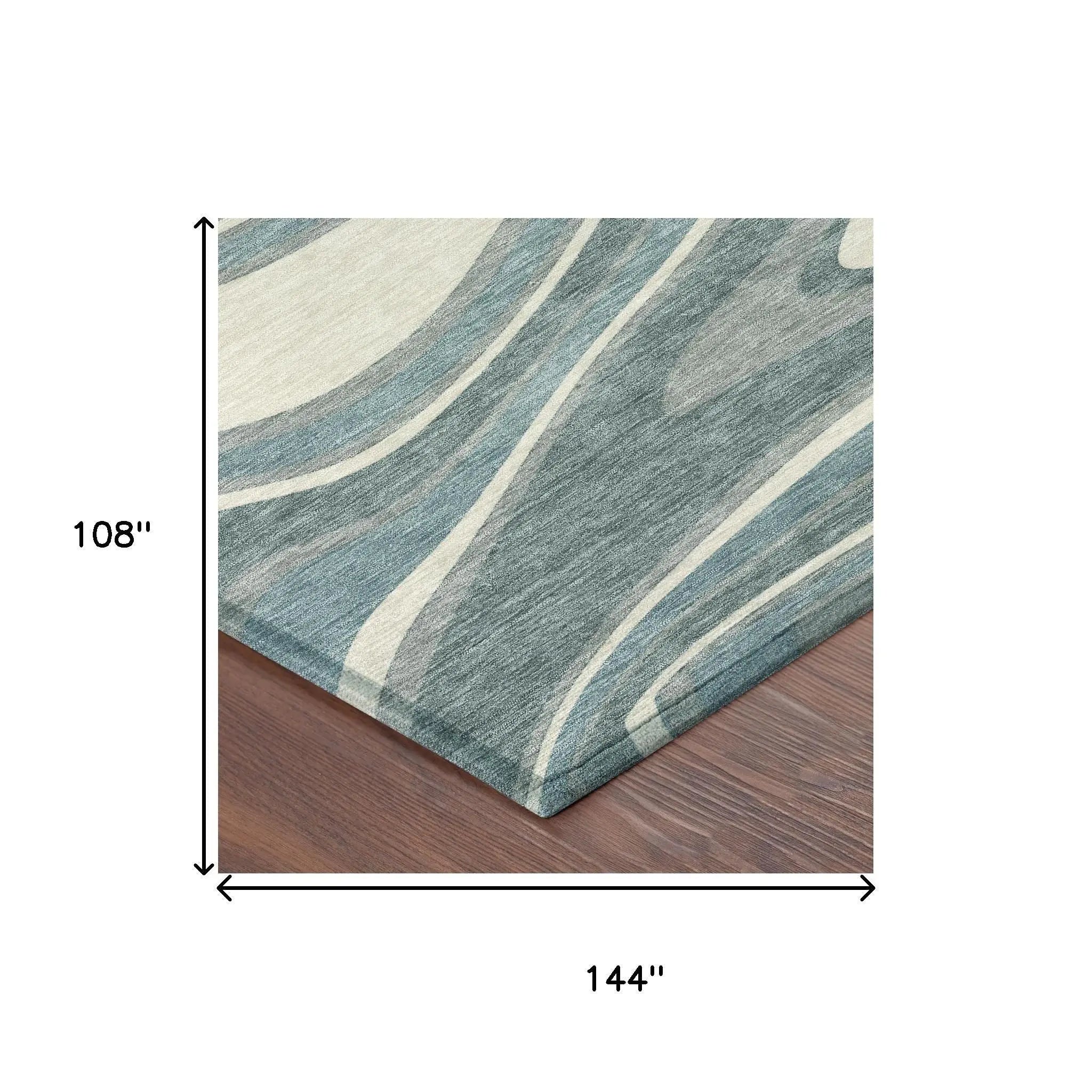 9' X 12' Teal Blue And Ivory Abstract Washable Indoor Outdoor Area Rug Homeroots Outdoor