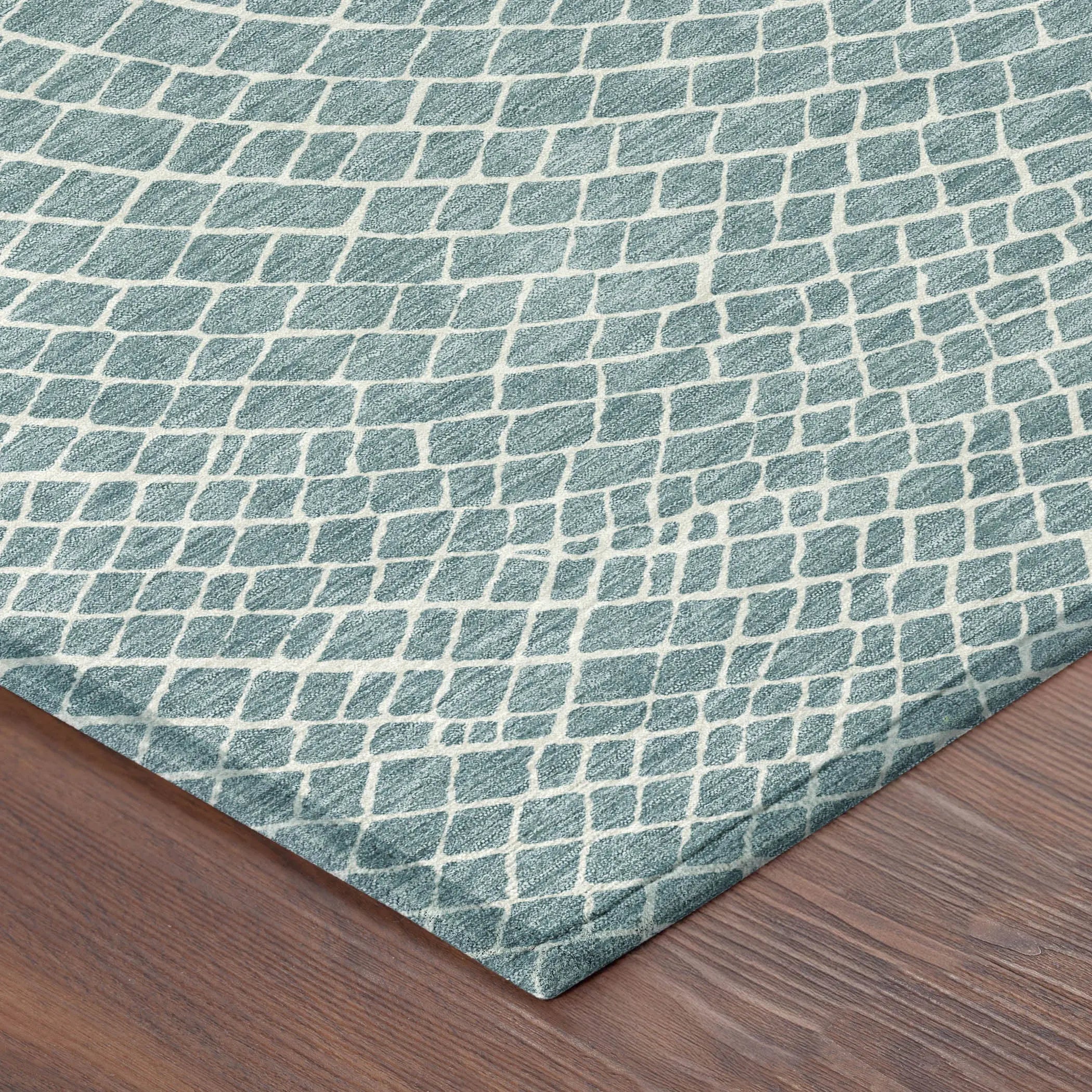9' X 12' Teal Blue And Ivory Geometric Washable Indoor Outdoor Area Rug Homeroots Outdoor