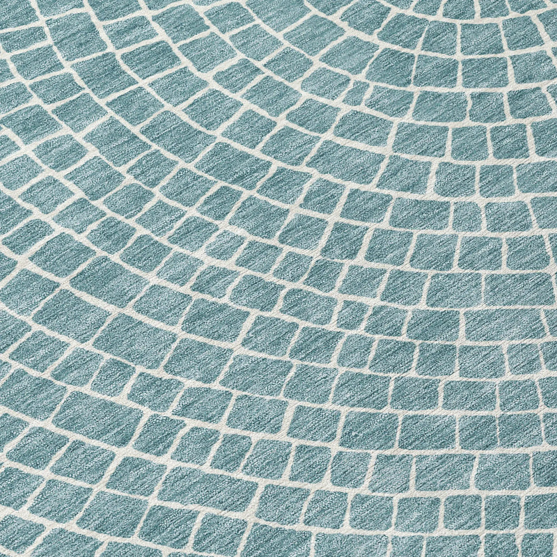9' X 12' Teal Blue And Ivory Geometric Washable Indoor Outdoor Area Rug Homeroots Outdoor