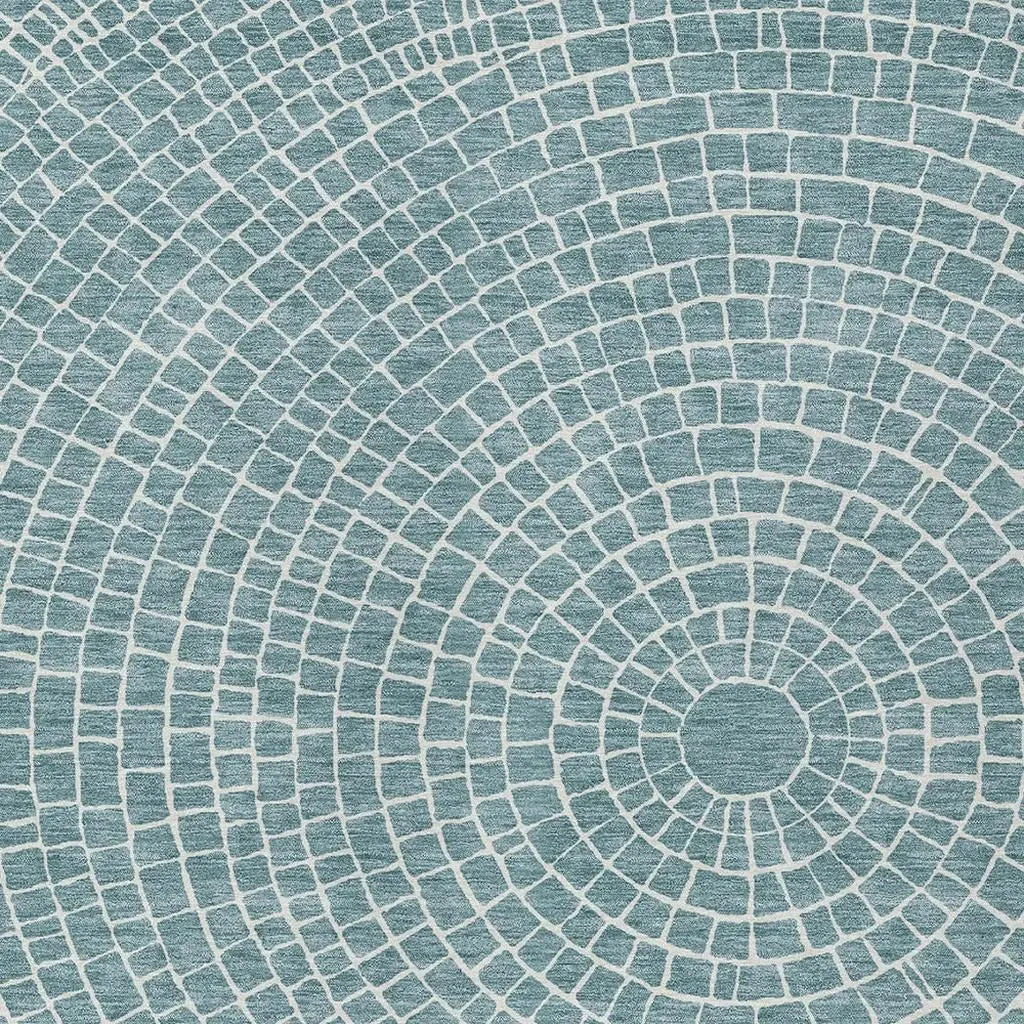 9' X 12' Teal Blue And Ivory Geometric Washable Indoor Outdoor Area Rug Homeroots Outdoor