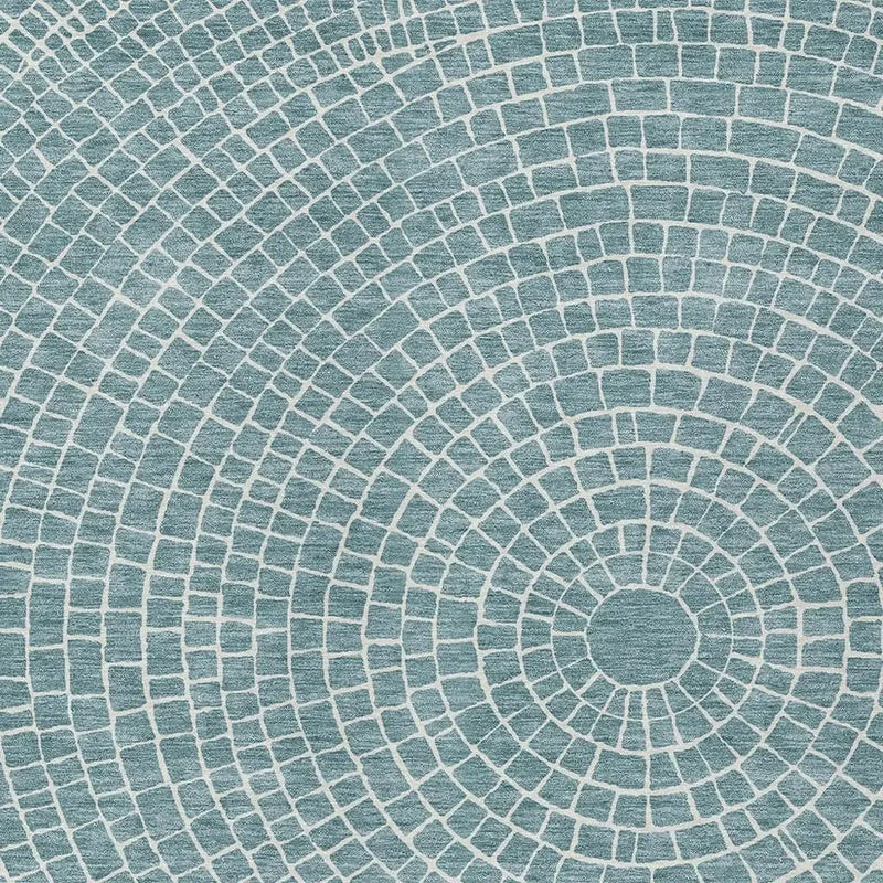 9' X 12' Teal Blue And Ivory Geometric Washable Indoor Outdoor Area Rug Homeroots Outdoor