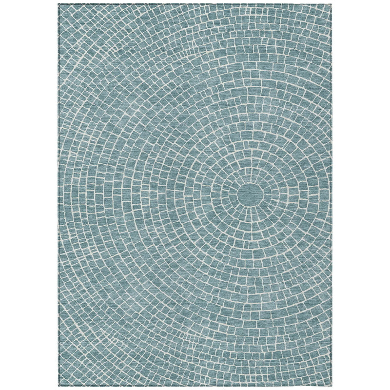 9' X 12' Teal Blue And Ivory Geometric Washable Indoor Outdoor Area Rug Homeroots Outdoor