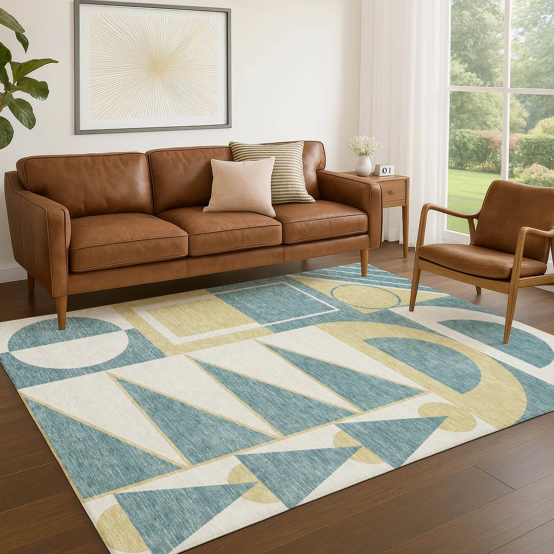 9' X 12' Teal Blue And Ivory Geometric Washable Indoor Outdoor Area Rug Homeroots Outdoor
