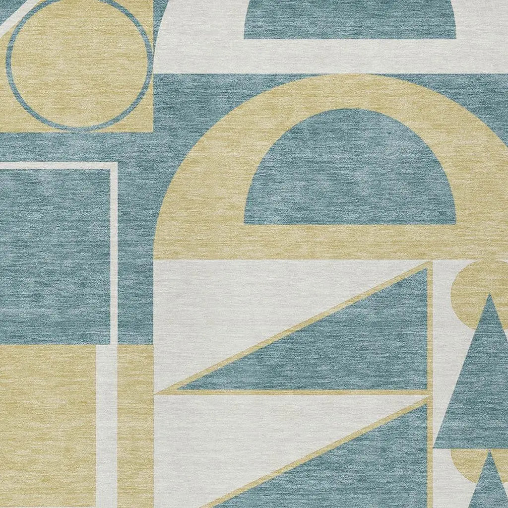 9' X 12' Teal Blue And Ivory Geometric Washable Indoor Outdoor Area Rug Homeroots Outdoor
