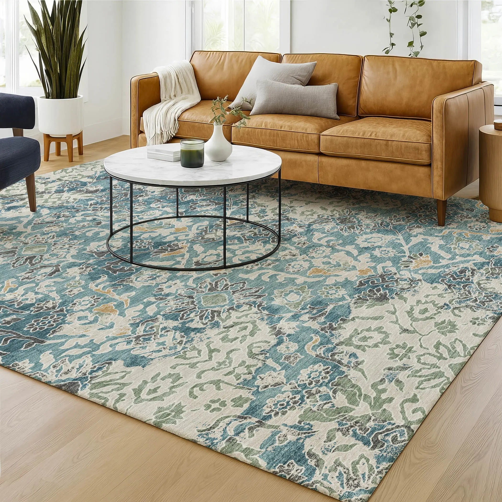 9' X 12' Teal Blue And Ivory Geometric Washable Indoor Outdoor Area Rug Homeroots Outdoor