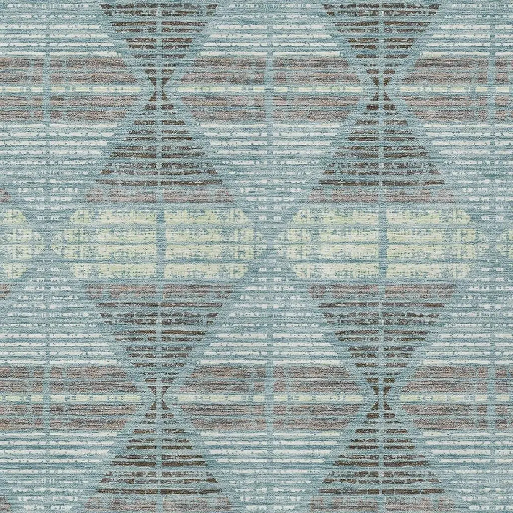 9' X 12' Teal Blue And Ivory Geometric Washable Indoor Outdoor Area Rug Homeroots Outdoor