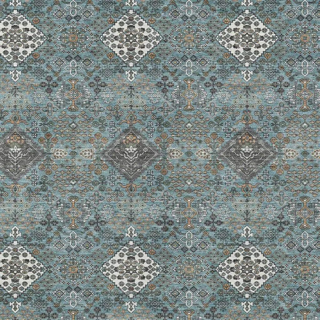9' X 12' Teal Blue And Ivory Geometric Washable Indoor Outdoor Area Rug Homeroots Outdoor