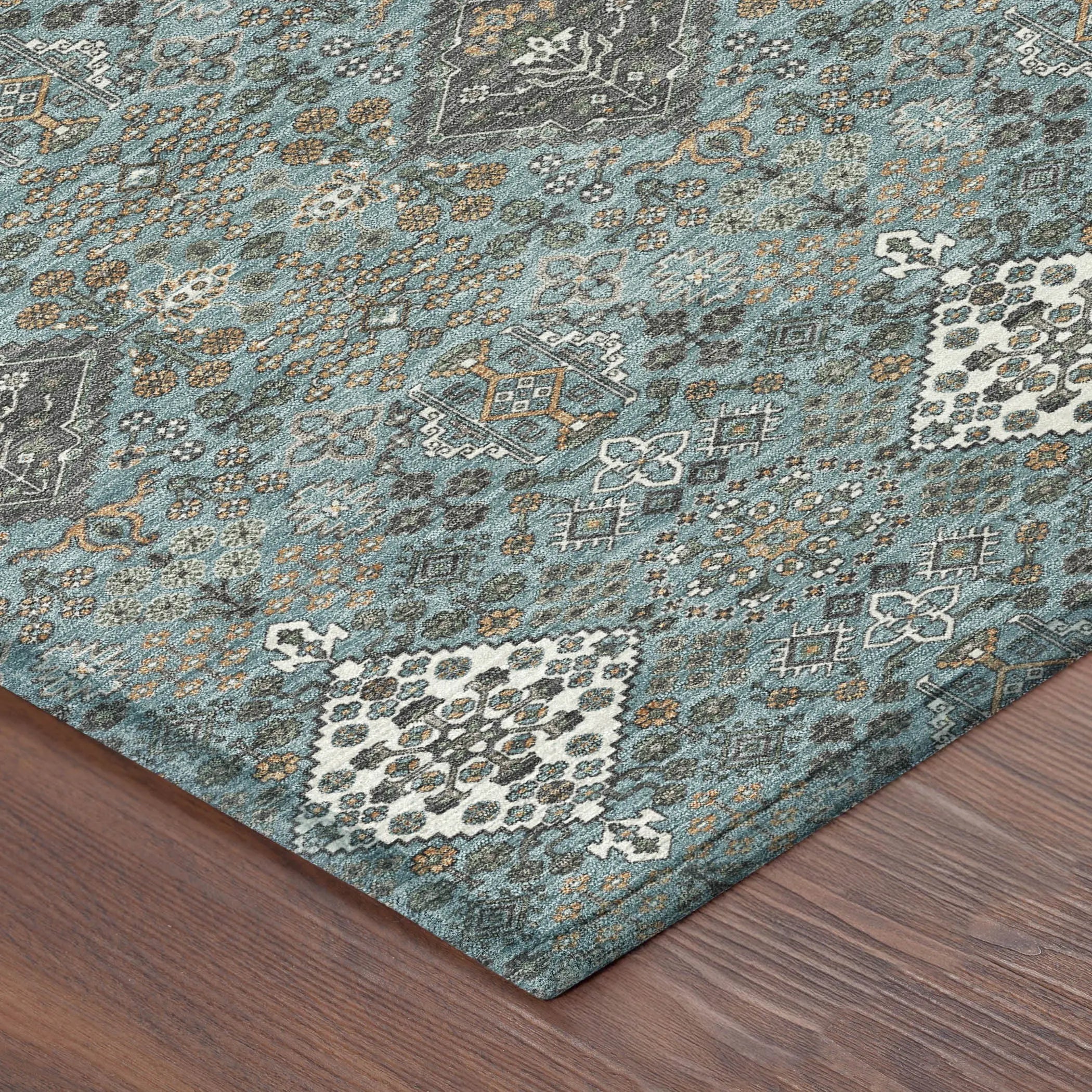 9' X 12' Teal Blue And Ivory Geometric Washable Indoor Outdoor Area Rug Homeroots Outdoor