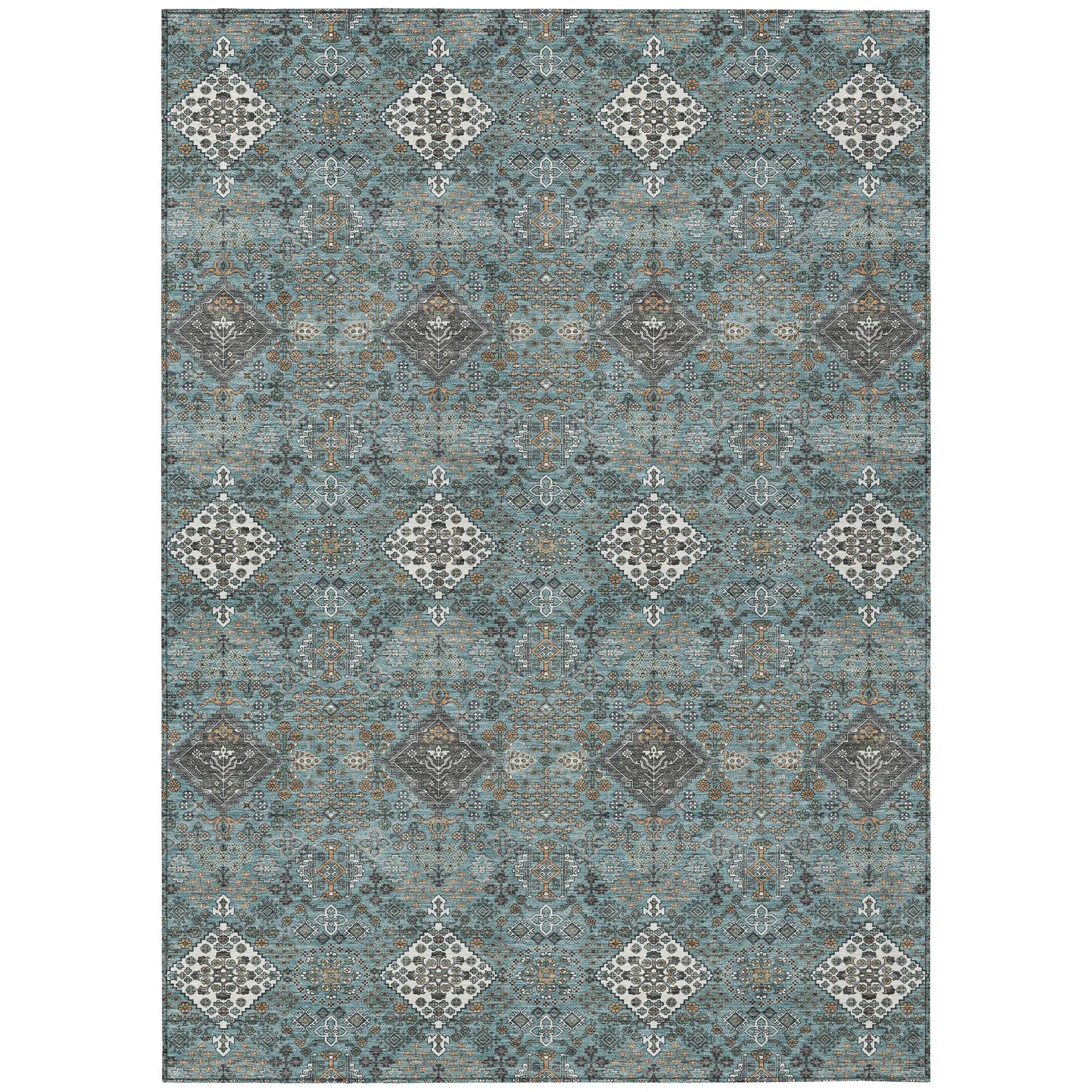 9' X 12' Teal Blue And Ivory Geometric Washable Indoor Outdoor Area Rug Homeroots Outdoor
