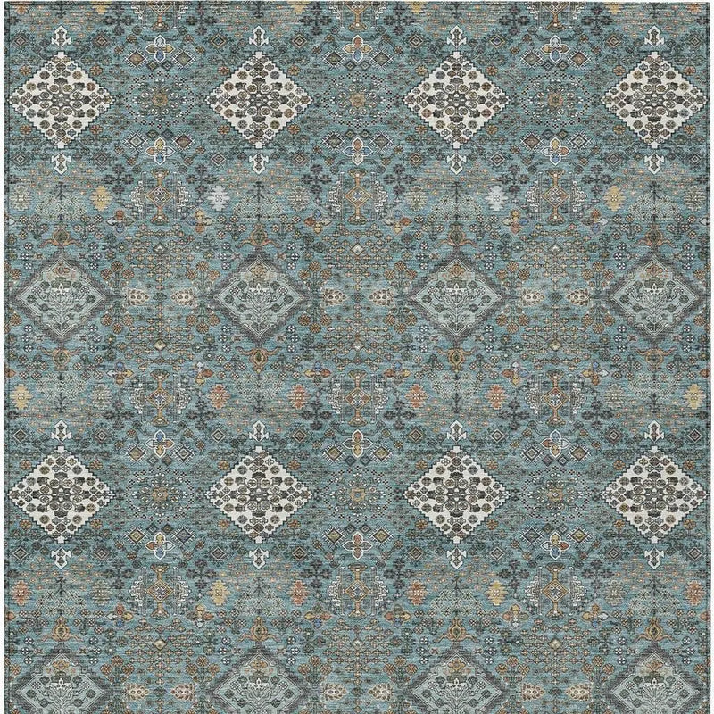 9' X 12' Teal Blue And Ivory Geometric Washable Indoor Outdoor Area Rug Homeroots Outdoor