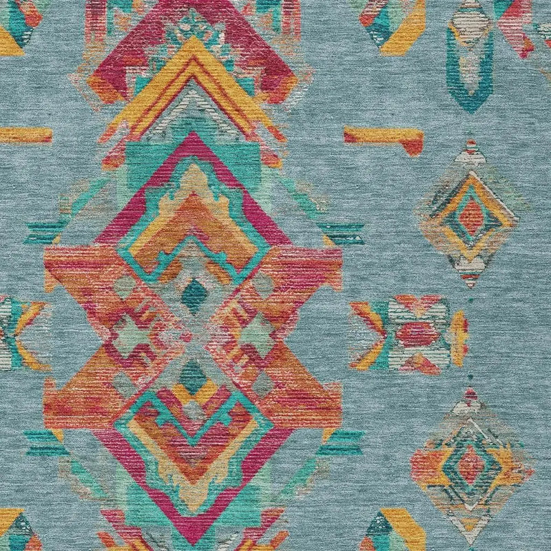 9' X 12' Teal Blue And Ivory Tribal Washable Indoor Outdoor Area Rug Homeroots Outdoor