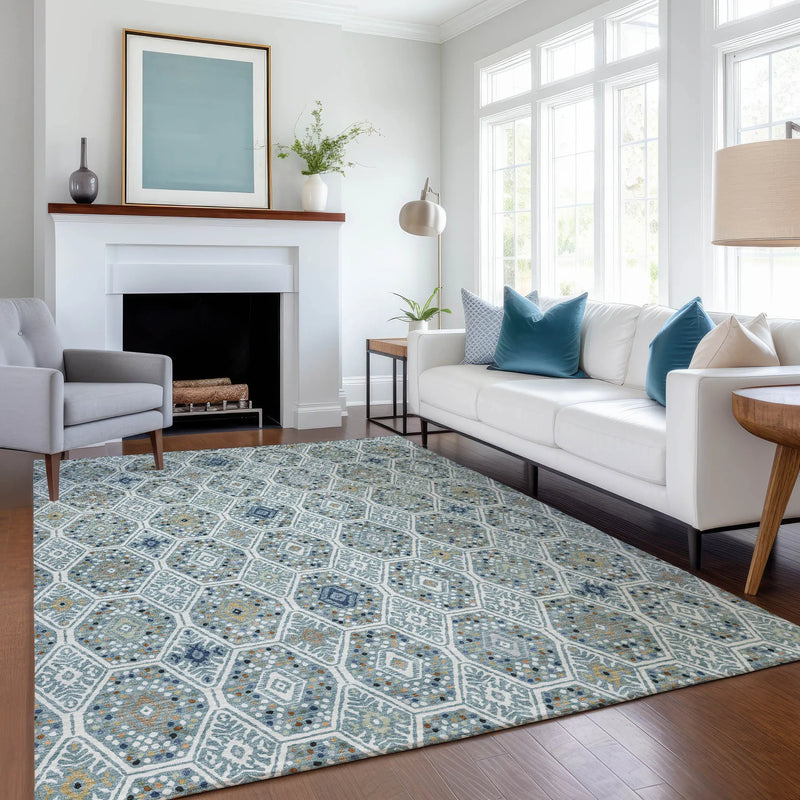 9' X 12' Teal Blue And Navy Blue Geometric Washable Indoor Outdoor Area Rug Homeroots Outdoor