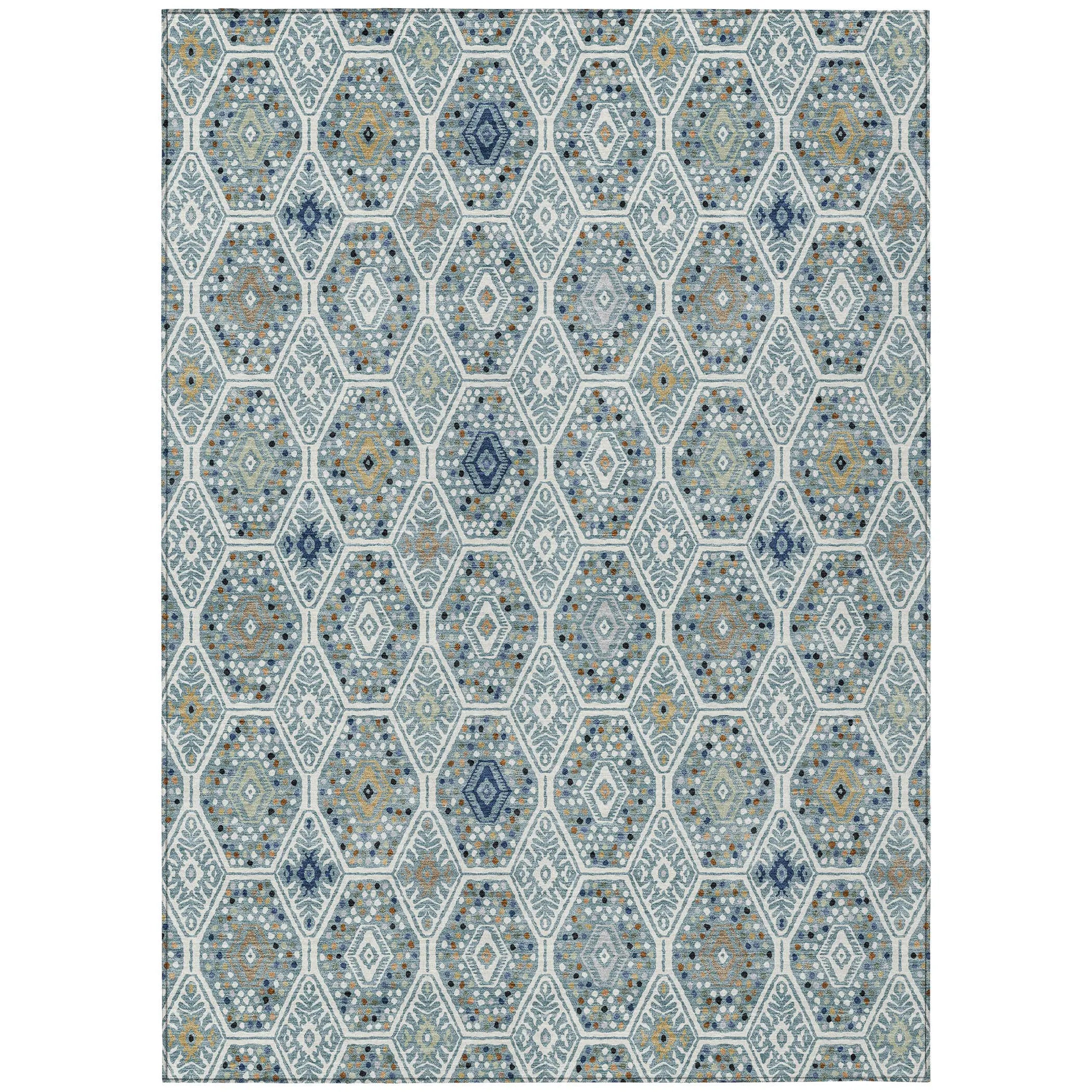 9' X 12' Teal Blue And Navy Blue Geometric Washable Indoor Outdoor Area Rug Homeroots Outdoor