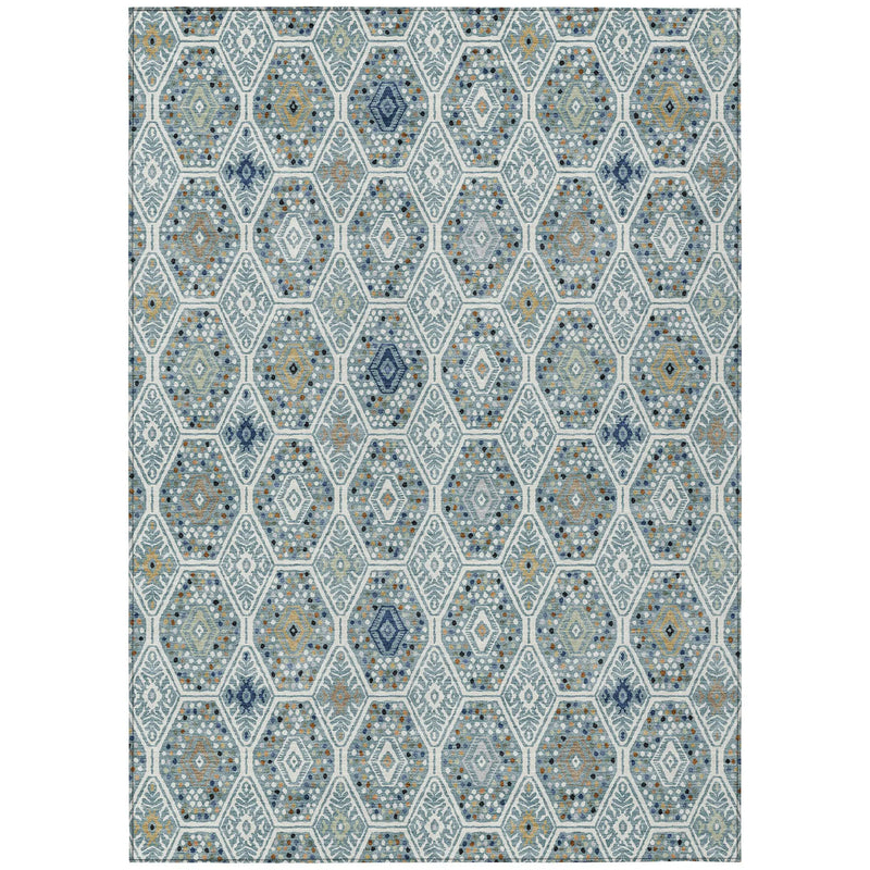 9' X 12' Teal Blue And Navy Blue Geometric Washable Indoor Outdoor Area Rug Homeroots Outdoor