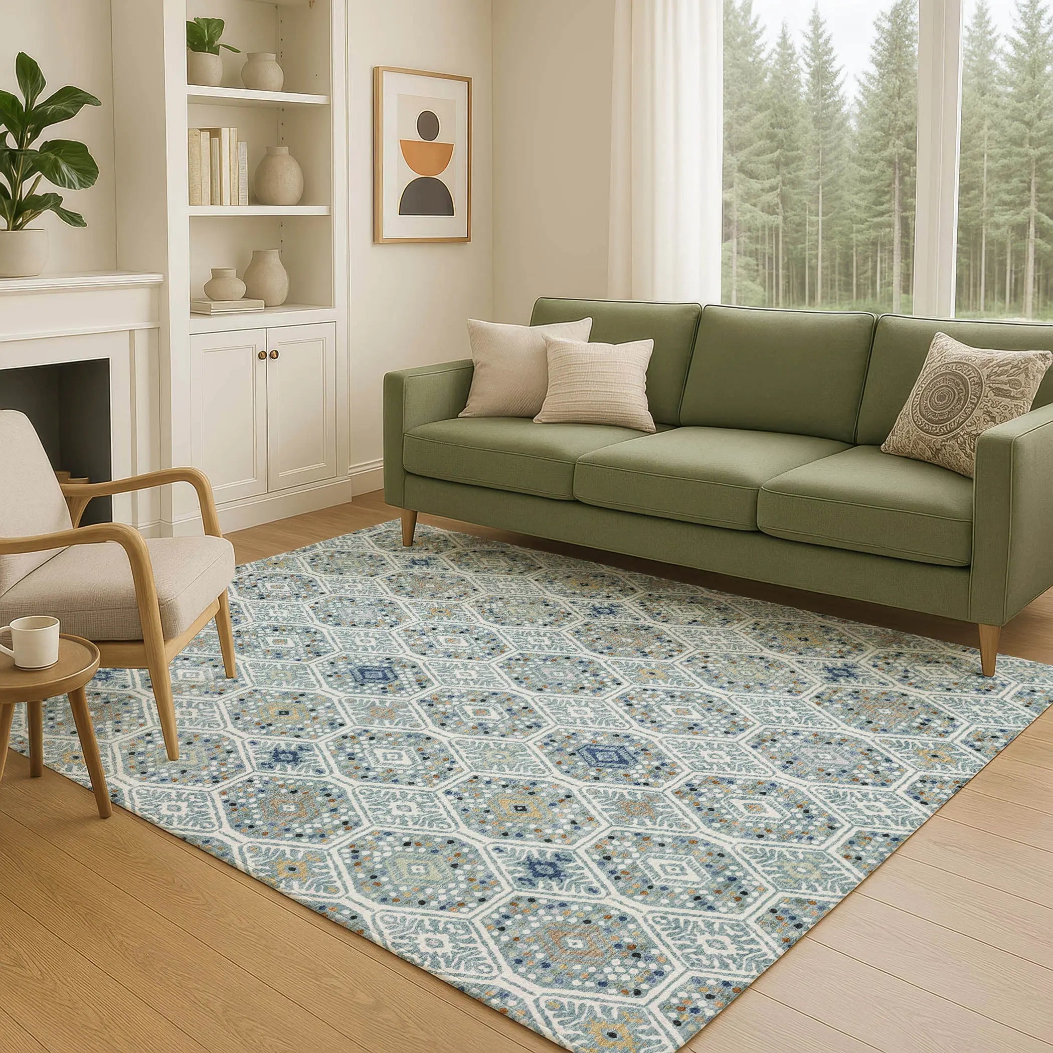 9' X 12' Teal Blue And Navy Blue Geometric Washable Indoor Outdoor Area Rug Homeroots Outdoor