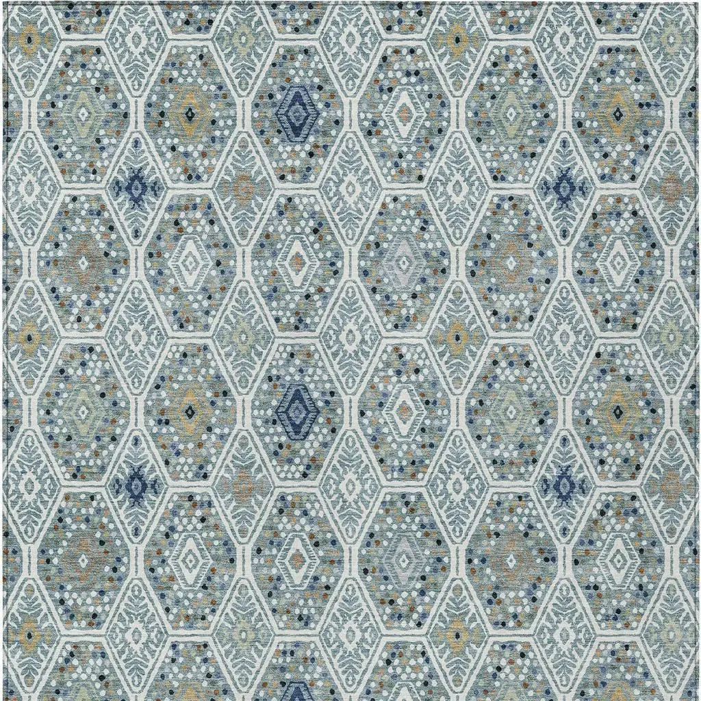 9' X 12' Teal Blue And Navy Blue Geometric Washable Indoor Outdoor Area Rug Homeroots Outdoor