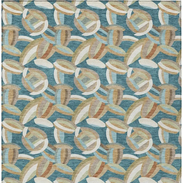 9' X 12' Teal Blue And Orange Abstract Washable Indoor Outdoor Area Rug Homeroots Outdoor