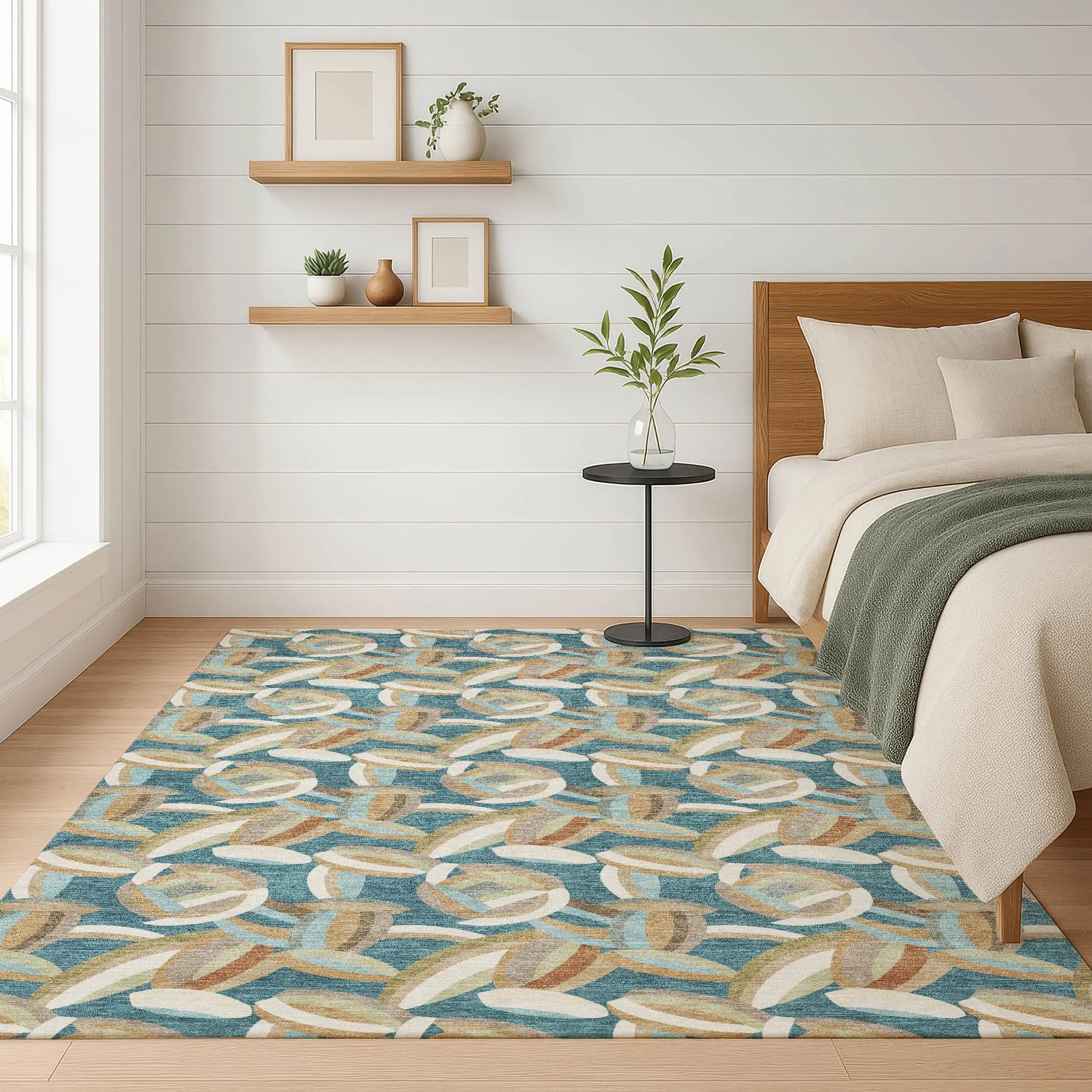 9' X 12' Teal Blue And Orange Abstract Washable Indoor Outdoor Area Rug Homeroots Outdoor