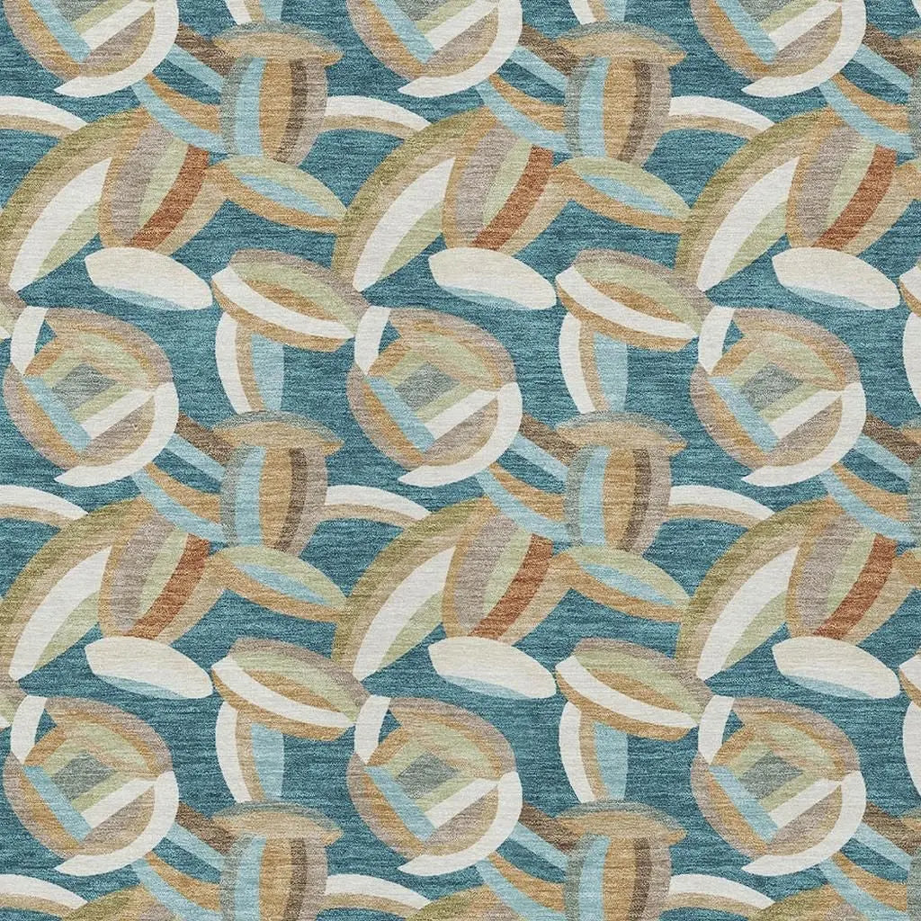 9' X 12' Teal Blue And Orange Abstract Washable Indoor Outdoor Area Rug Homeroots Outdoor