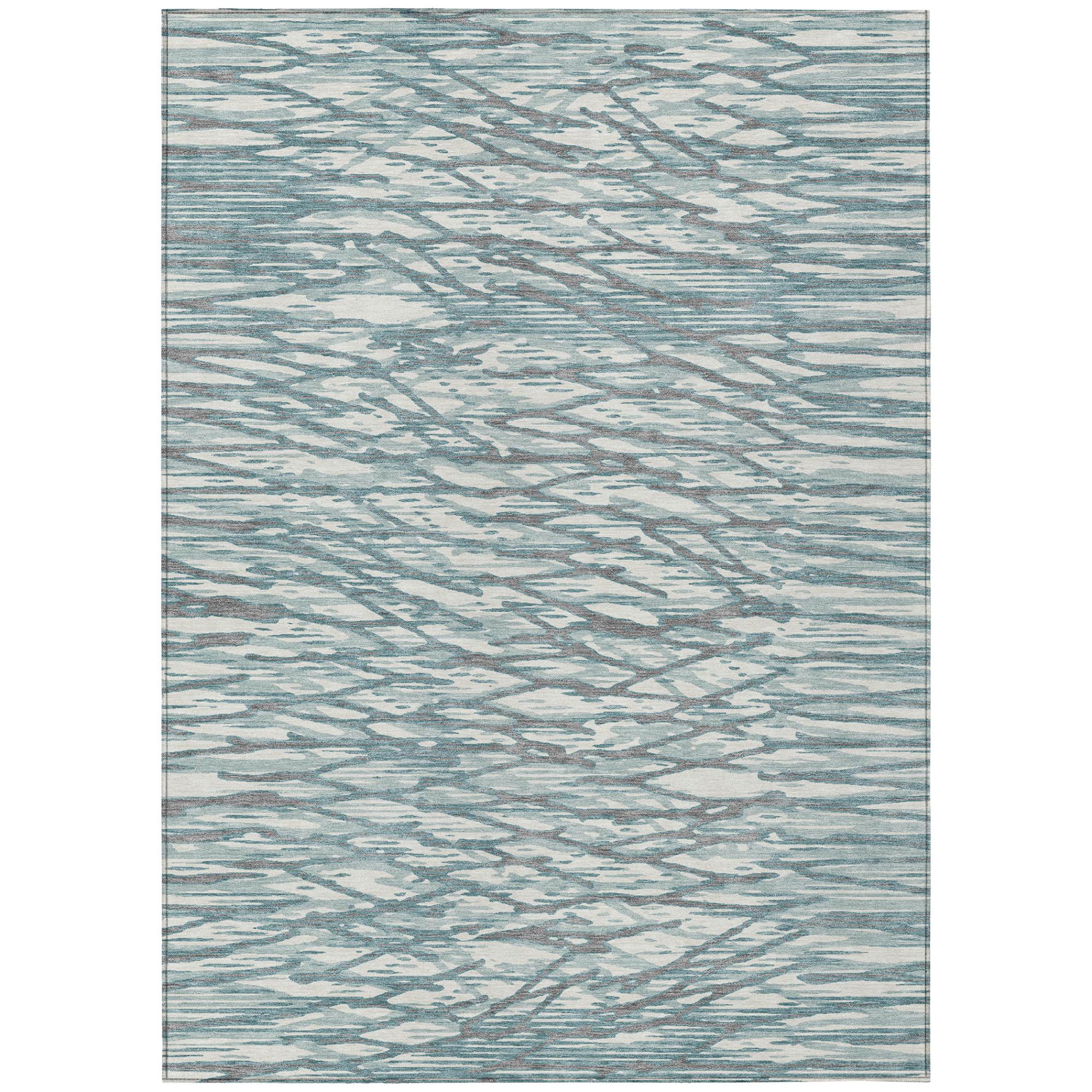 9' X 12' Teal Blue And Pewter Abstract Washable Indoor Outdoor Area Rug Homeroots Outdoor