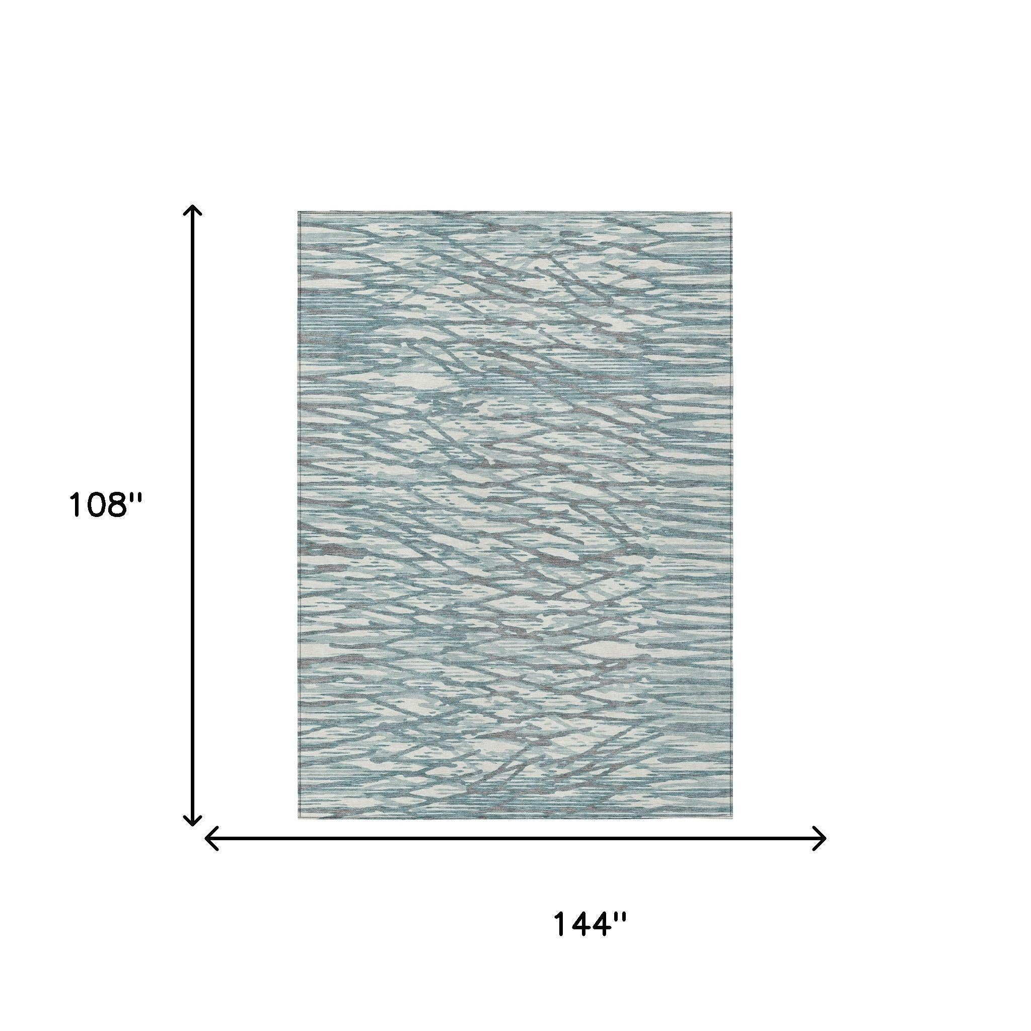9' X 12' Teal Blue And Pewter Abstract Washable Indoor Outdoor Area Rug Homeroots Outdoor