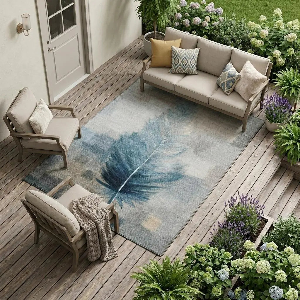 9' X 12' Teal Blue And Pewter Botanical Leaves Washable Indoor Outdoor Area Rug Homeroots Outdoor