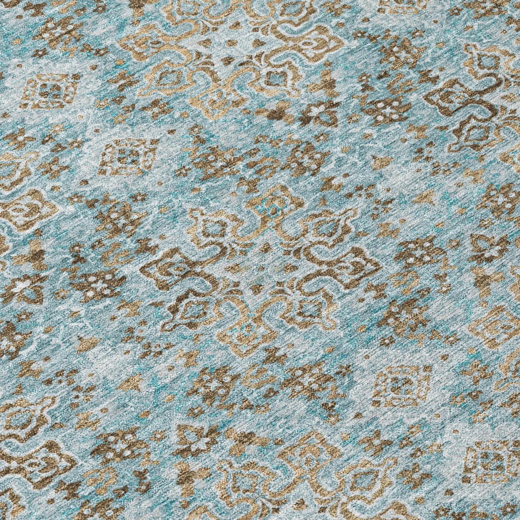 9' X 12' Teal Blue And Pewter Damask Washable Indoor Outdoor Area Rug Homeroots Outdoor