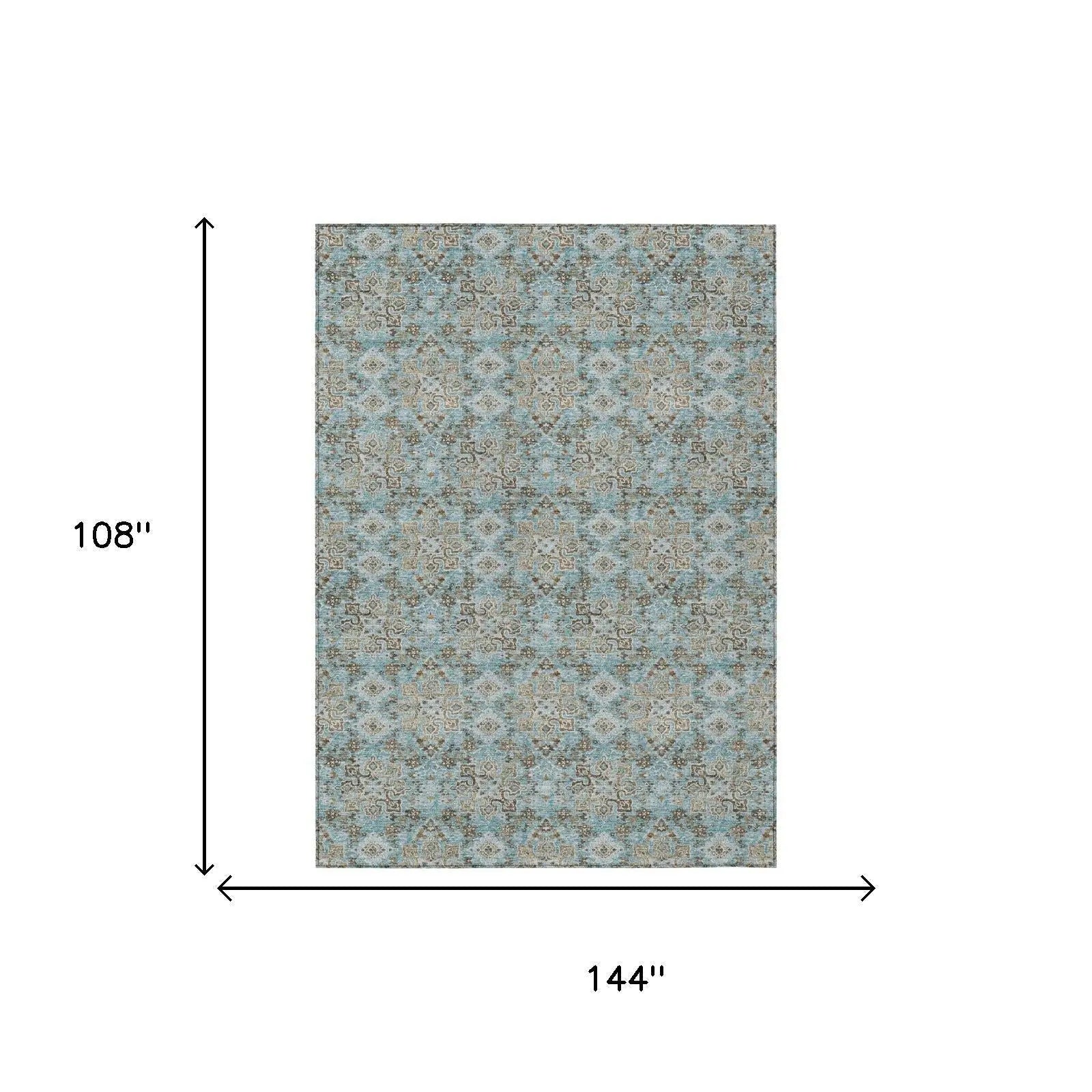 9' X 12' Teal Blue And Pewter Damask Washable Indoor Outdoor Area Rug Homeroots Outdoor