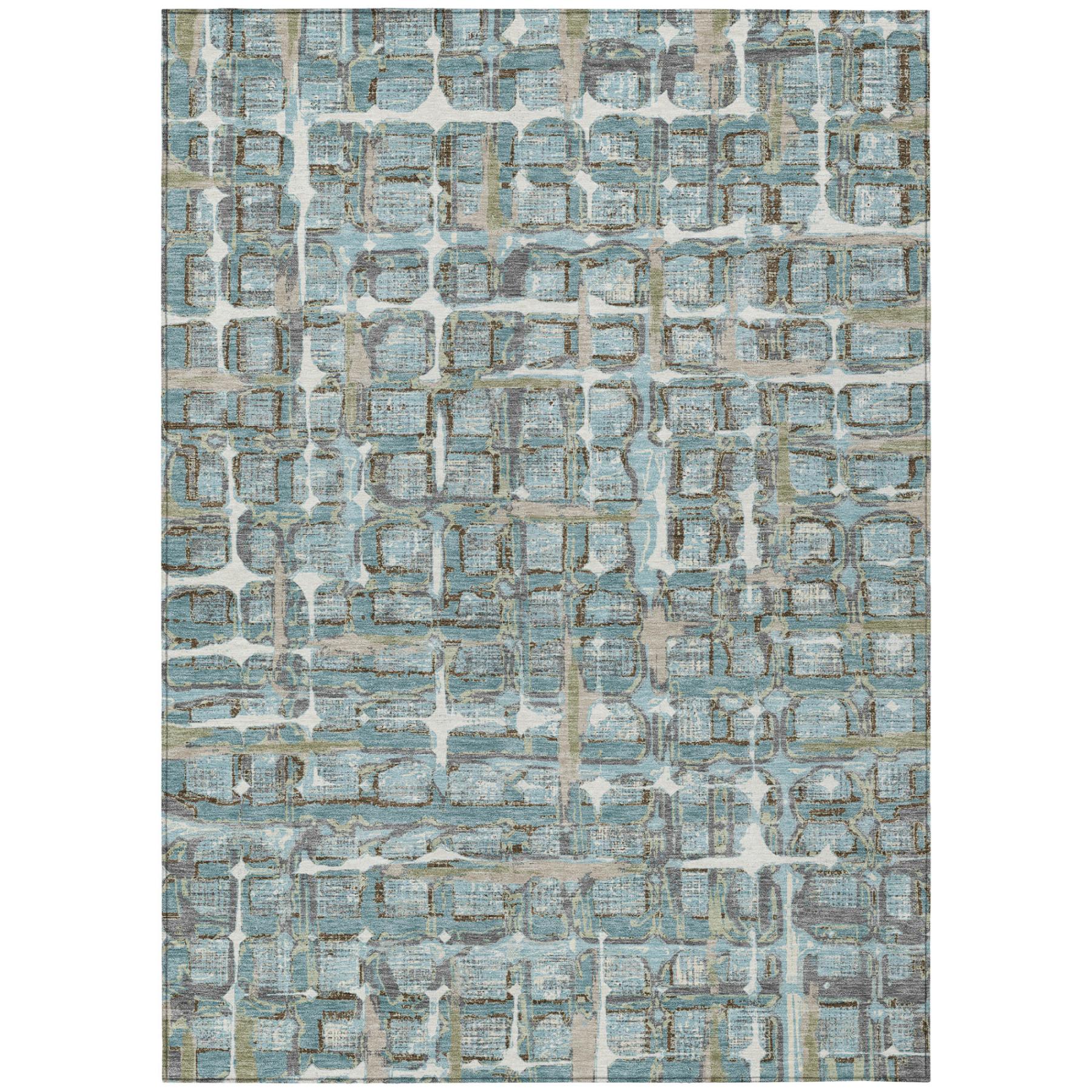 9' X 12' Teal Blue And Pewter Geometric Washable Indoor Outdoor Area Rug Homeroots Outdoor