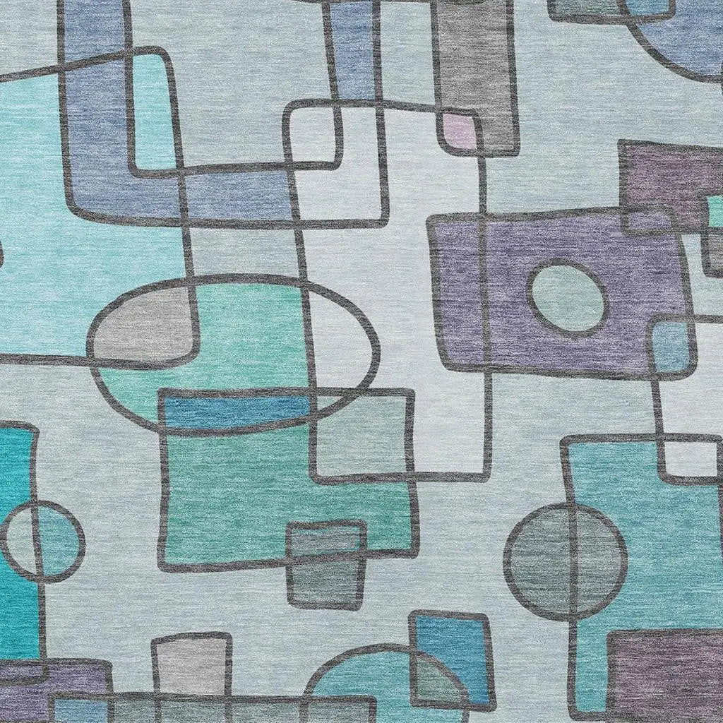 9' X 12' Teal Blue And Plum Geometric Washable Indoor Outdoor Area Rug Homeroots Outdoor