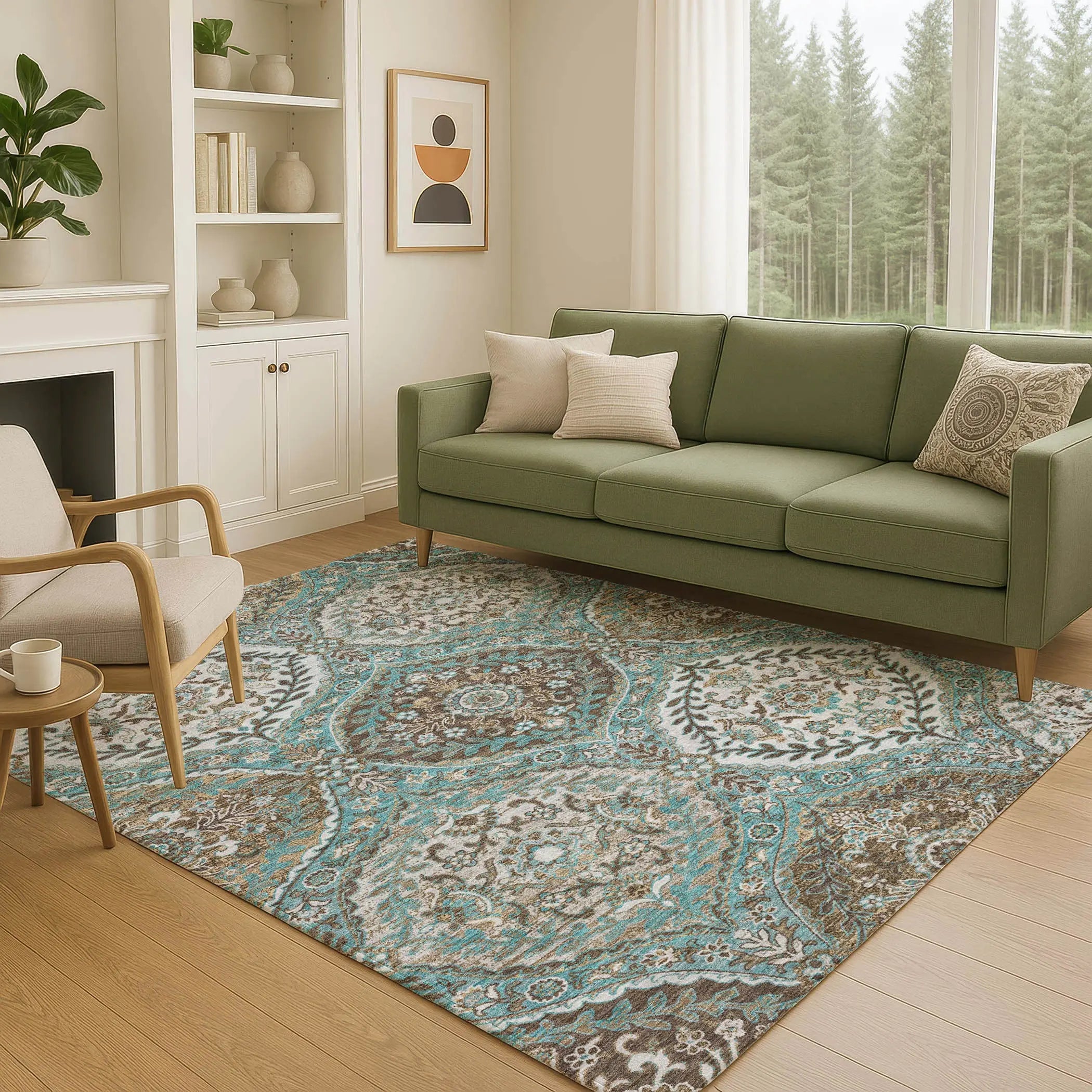 9' X 12' Teal Blue And Purple Ogee Washable Indoor Outdoor Area Rug Homeroots Outdoor