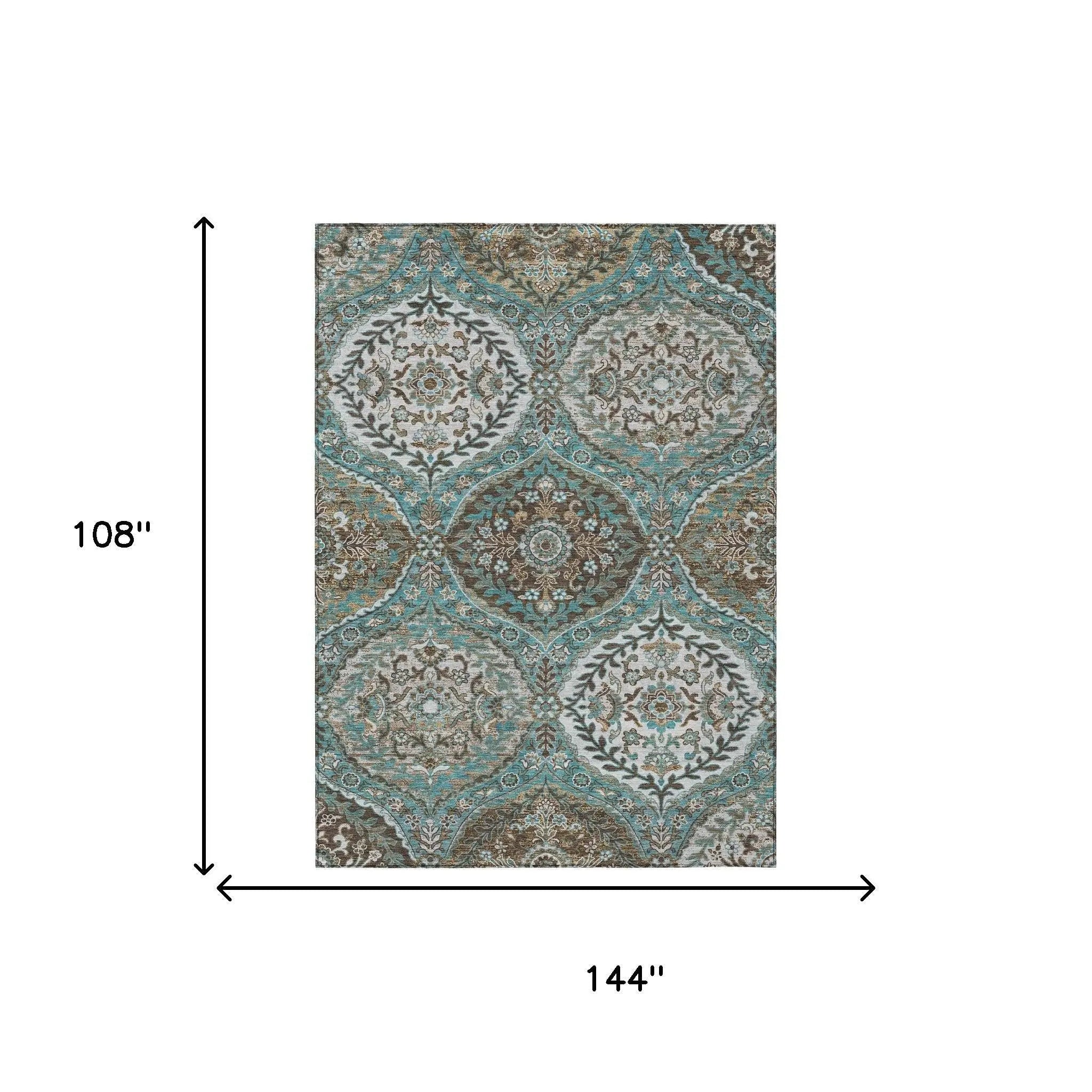 9' X 12' Teal Blue And Purple Ogee Washable Indoor Outdoor Area Rug Homeroots Outdoor