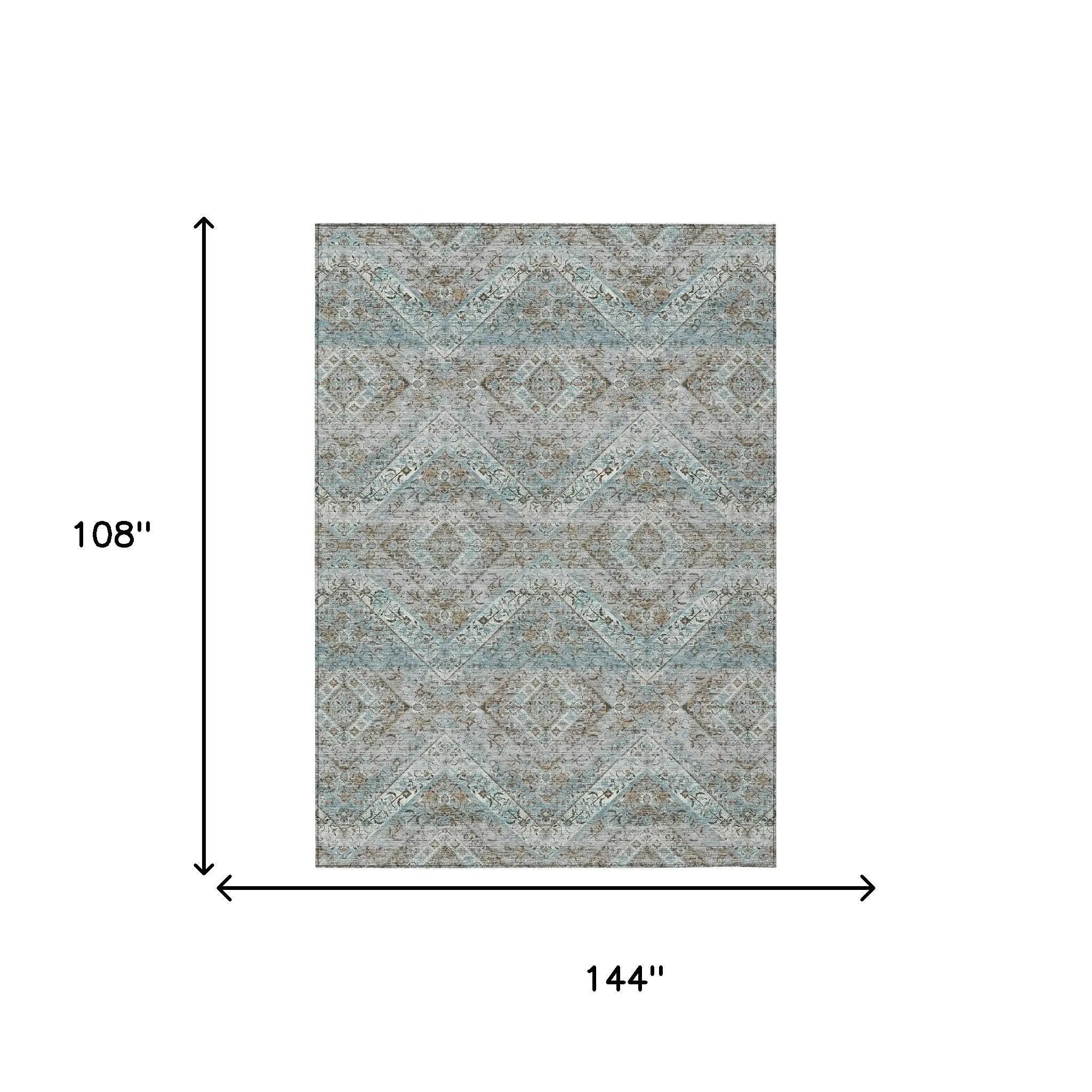 9' X 12' Teal Blue And Purple Tribal Washable Indoor Outdoor Area Rug Homeroots Outdoor