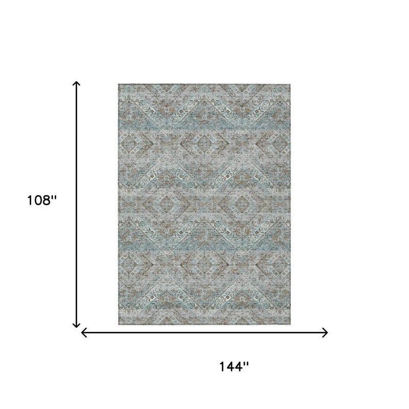 9' X 12' Teal Blue And Purple Tribal Washable Indoor Outdoor Area Rug Homeroots Outdoor