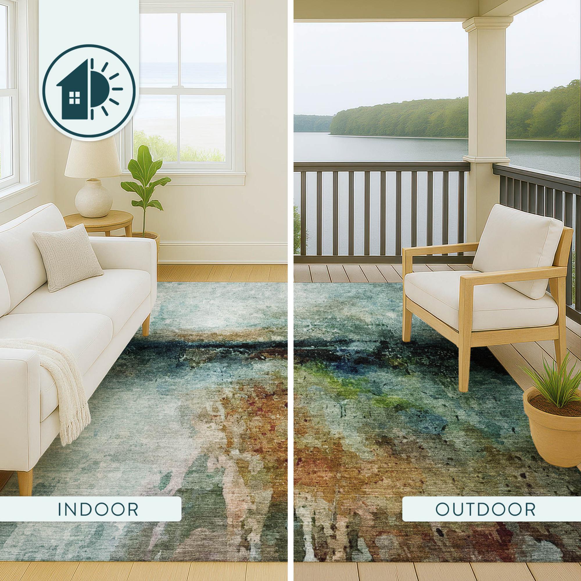 9' X 12' Teal Blue And Silver Abstract Washable Indoor Outdoor Area Rug Homeroots Outdoor