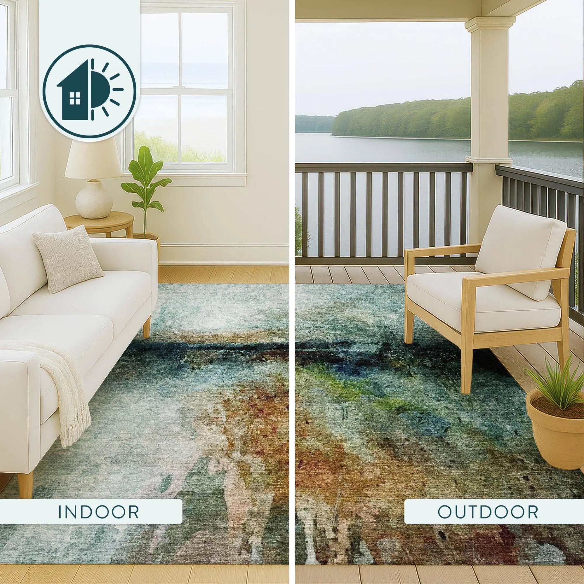 9' X 12' Teal Blue And Silver Abstract Washable Indoor Outdoor Area Rug Homeroots Outdoor
