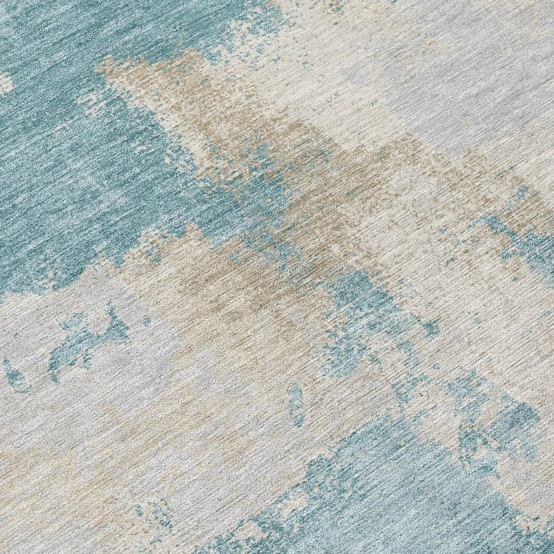 9' X 12' Teal Blue And Silver Abstract Washable Indoor Outdoor Area Rug Homeroots Outdoor