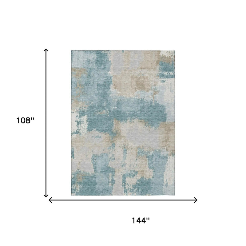 9' X 12' Teal Blue And Silver Abstract Washable Indoor Outdoor Area Rug Homeroots Outdoor