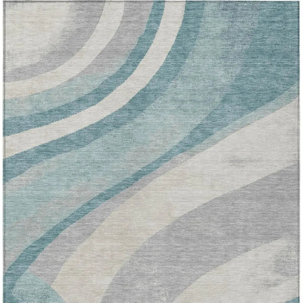 9' X 12' Teal Blue And Silver Abstract Washable Indoor Outdoor Area Rug Homeroots Outdoor