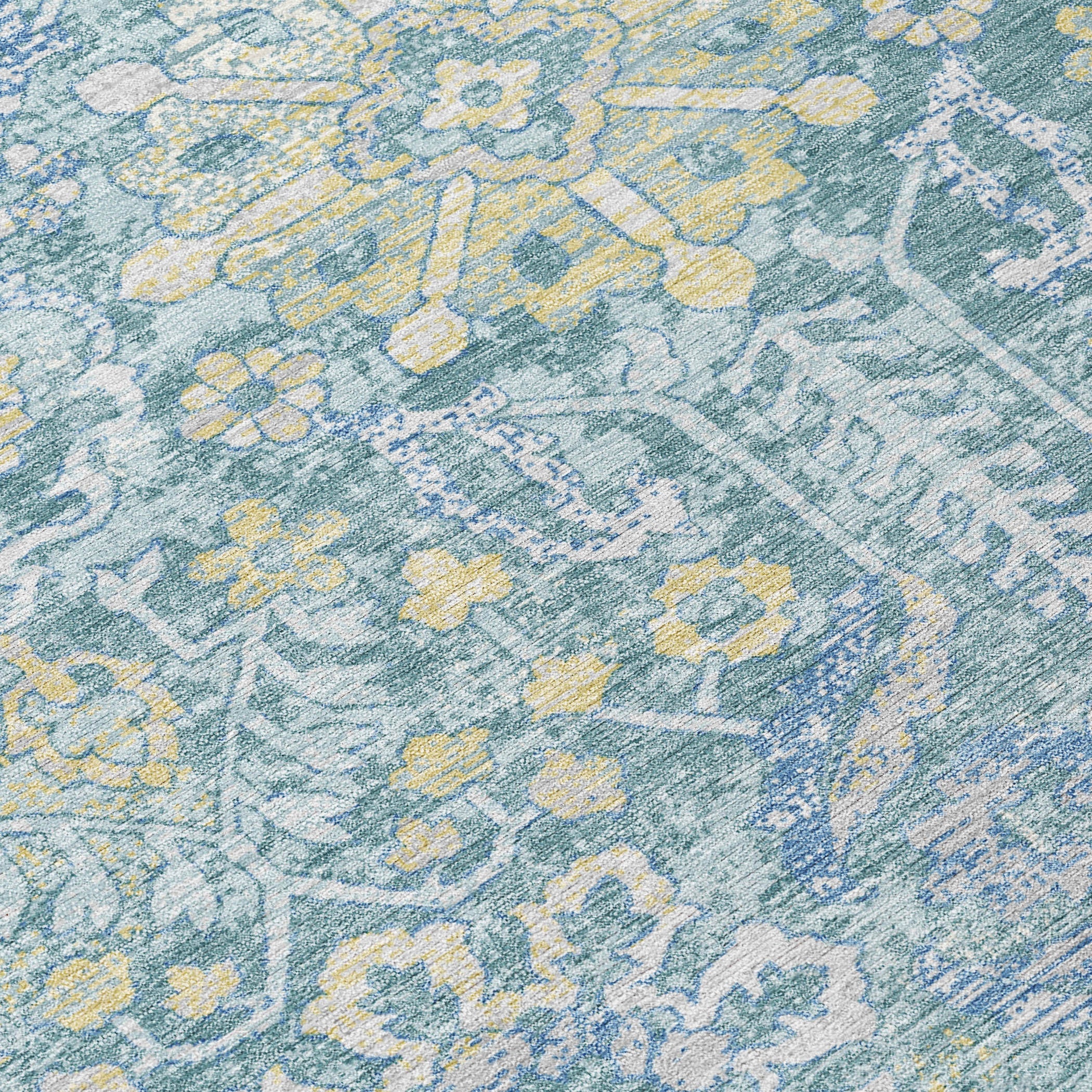 9' X 12' Teal Blue And Silver Damask Washable Indoor Outdoor Area Rug Homeroots Outdoor