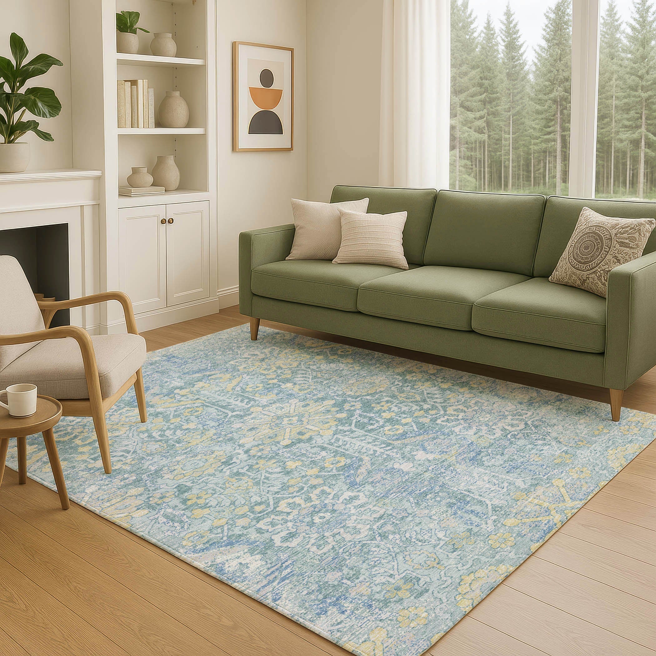 9' X 12' Teal Blue And Silver Damask Washable Indoor Outdoor Area Rug Homeroots Outdoor