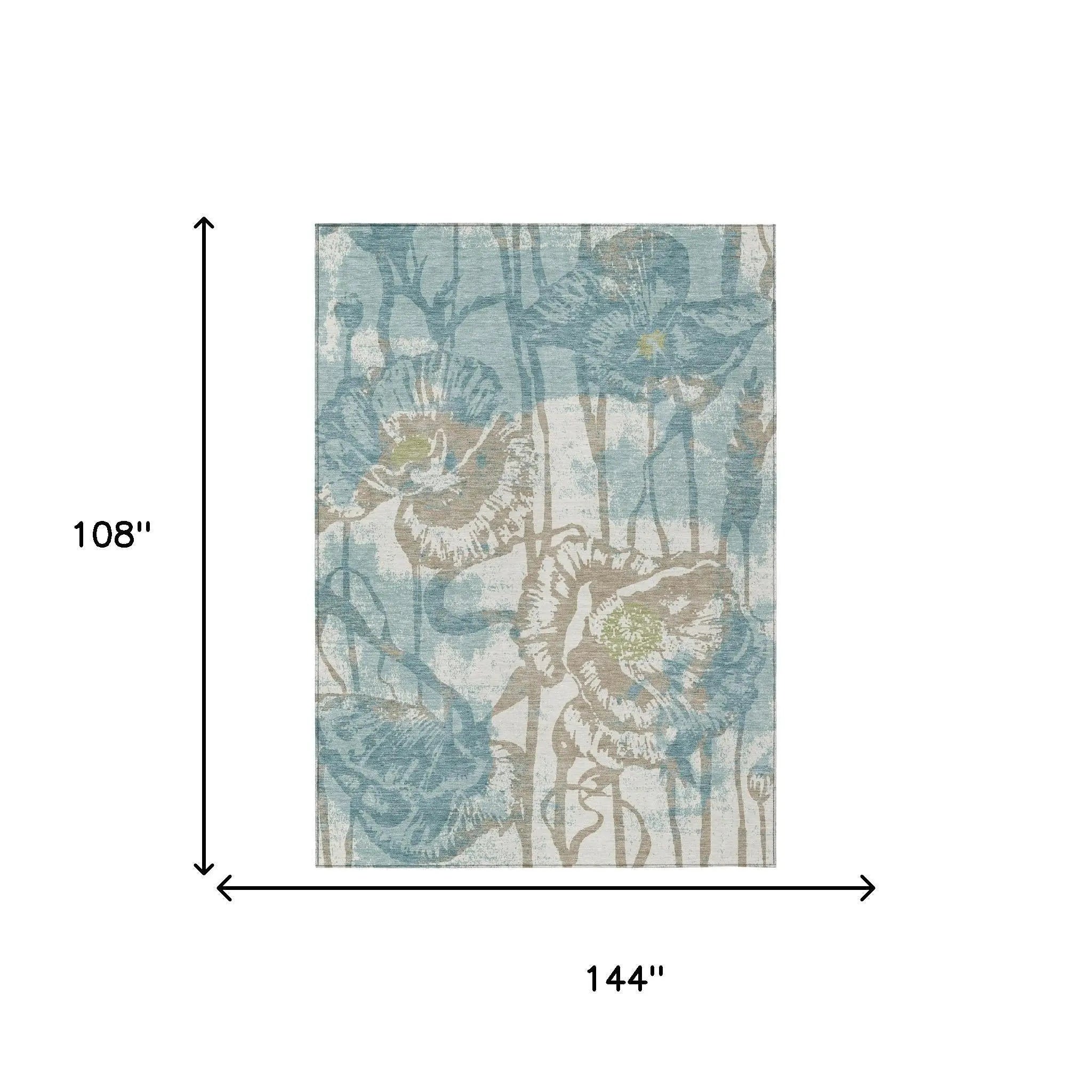 9' X 12' Teal Blue And Silver Floral Washable Indoor Outdoor Area Rug Homeroots Outdoor